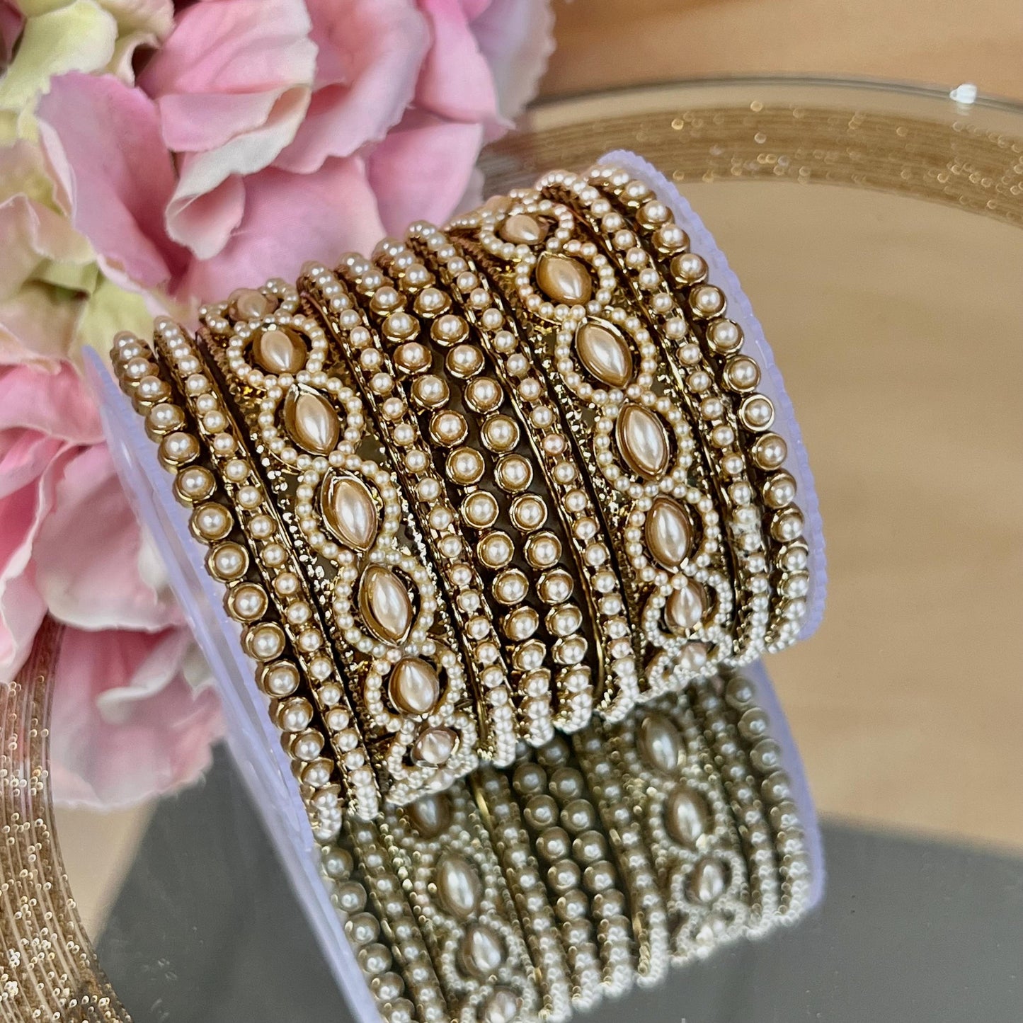 Small Golden Pearly Kada Style Bangle Set Both Arms - 2.6/Indian/ Pakistani/Kada Bangles/ Fashion Bracelet