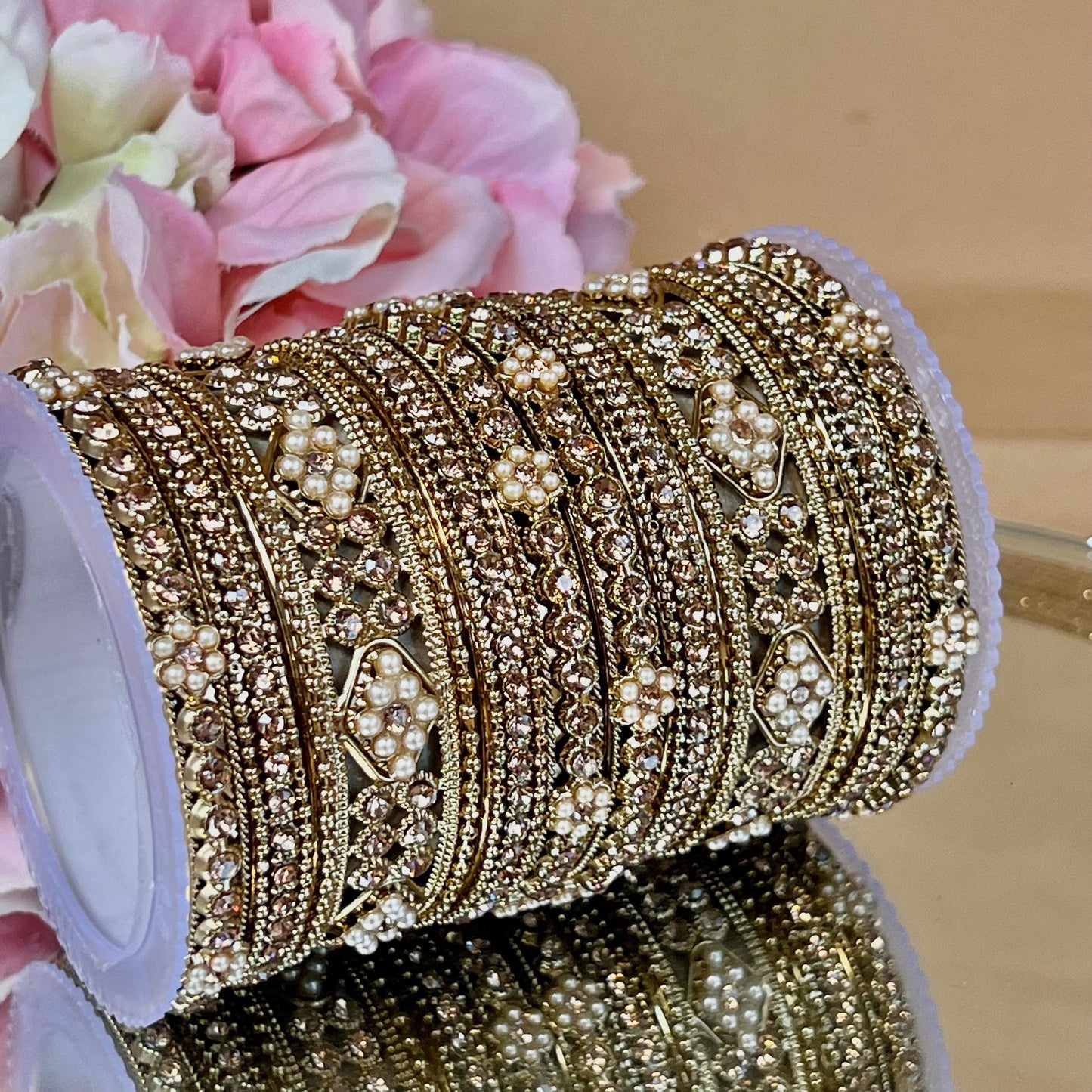 Small Golden Pearly Bangle Set Both Arms - 2.6/Indian/ Pakistani/Jewelley/ Fashion Bracelet