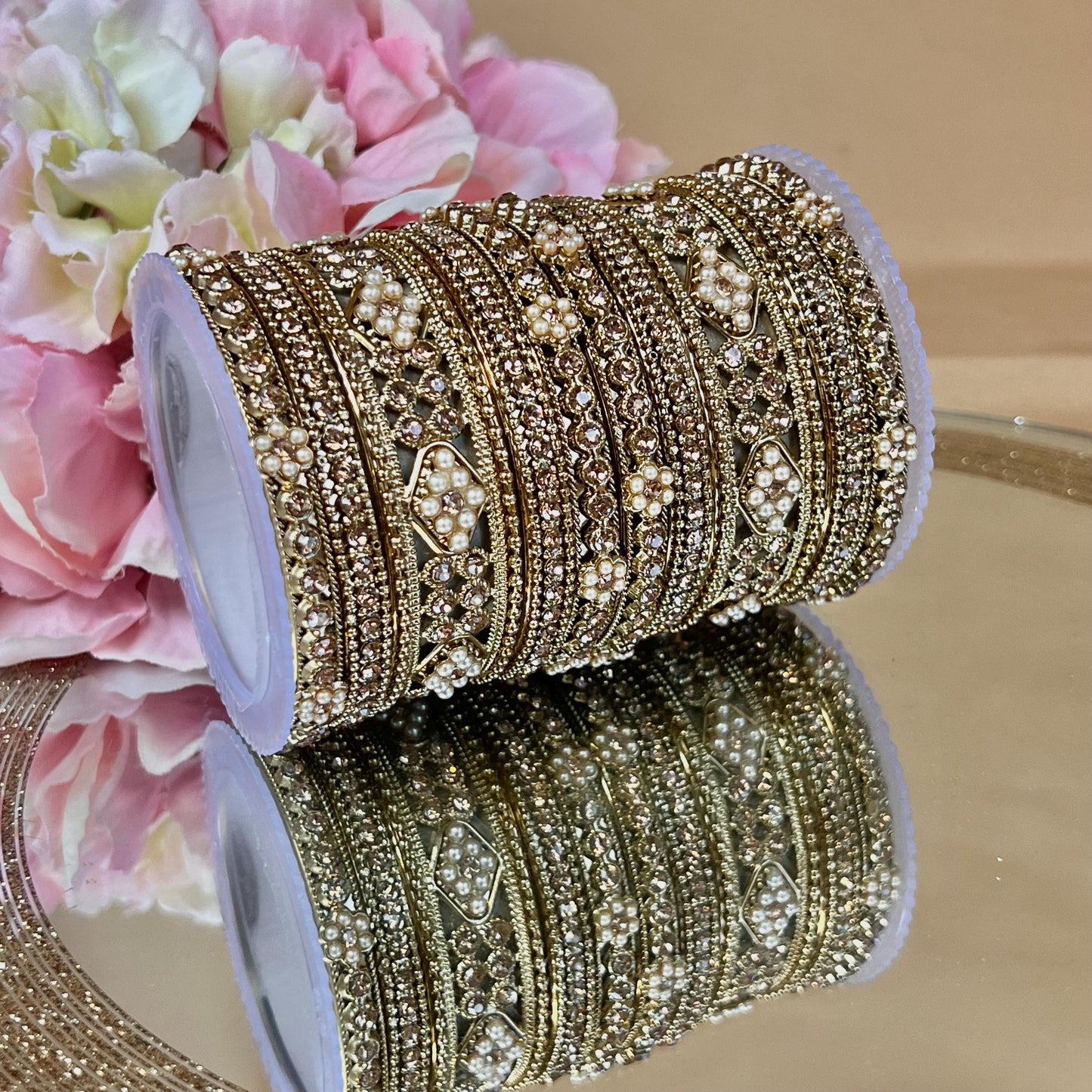 Small Golden Pearly Bangle Set Both Arms - 2.6/Indian/ Pakistani/Jewelley/ Fashion Bracelet