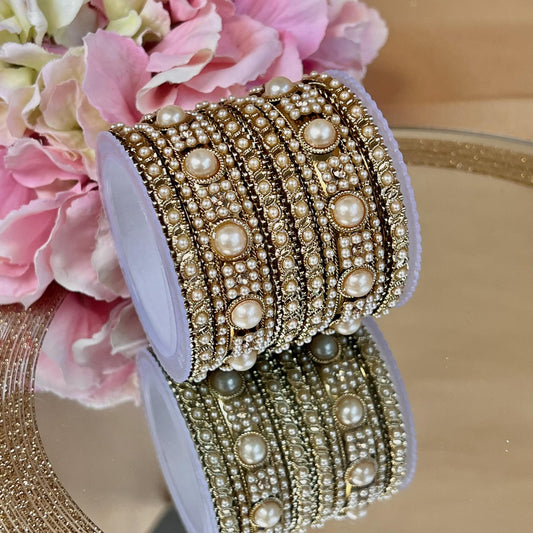 Small Pearly Bangle Set Both Arms - 2.6/Indian/ Pakistani/Jewelley/ Fashion Bracelet