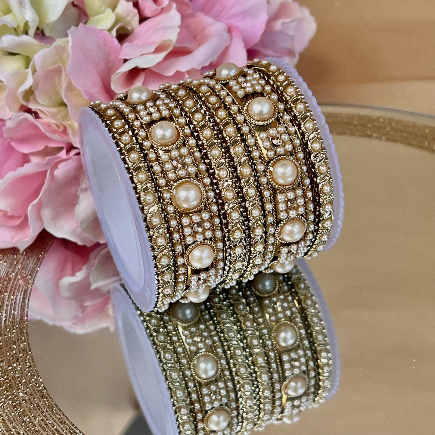 Small Pearly Bangle Set Both Arms - 2.6/Indian/ Pakistani/Jewelley/ Fashion Bracelet