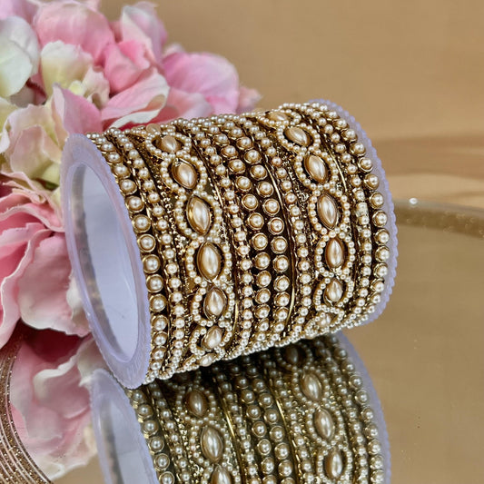 Small Golden Pearly Kada Style Bangle Set Both Arms - 2.6/Indian/ Pakistani/Kada Bangles/ Fashion Bracelet