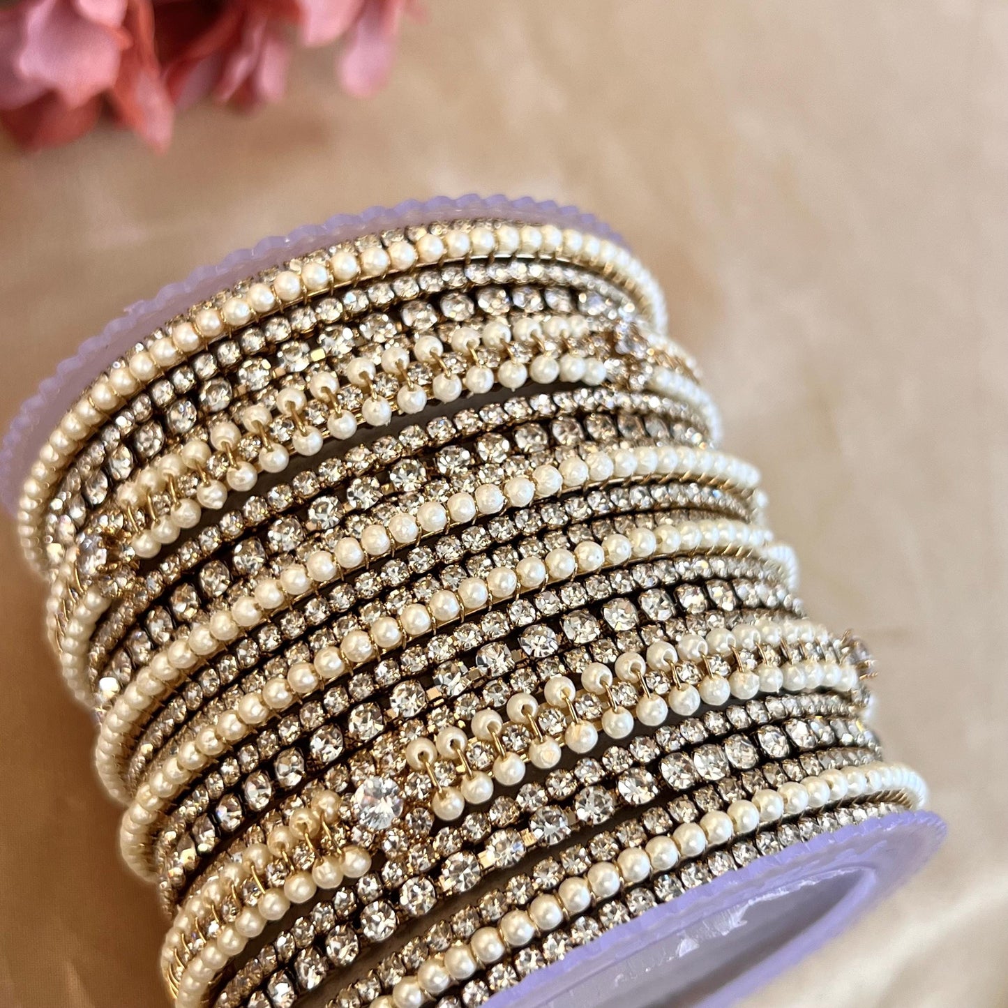 Clear Pearl Small Bangle Set Both Arms - 2.6/Indian/Clear Bangle Set/Pearly Bangles/Pakistani/Bangles/ Fashion Bracelet