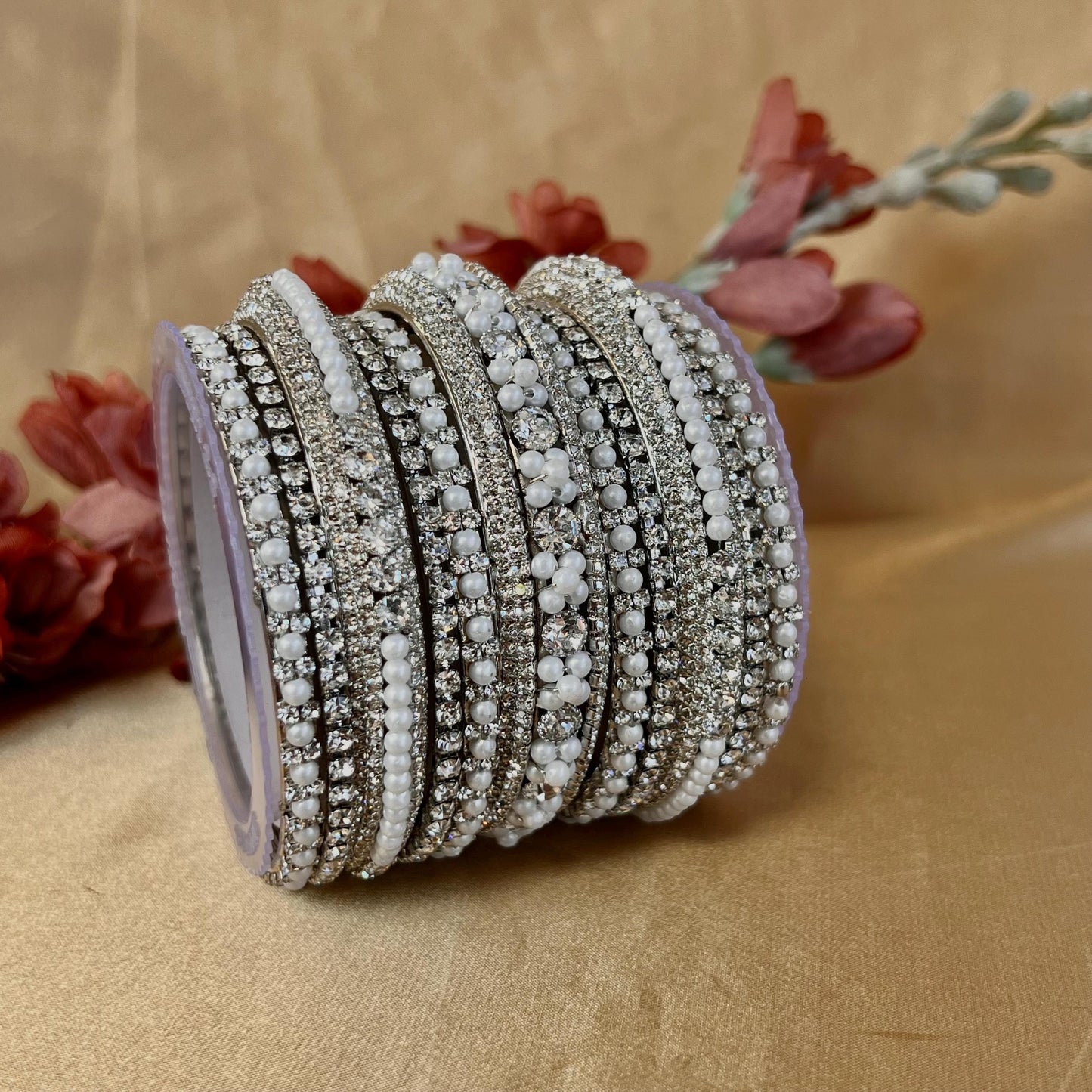 Silver Pearly Small Bangle Set One Hand - 2.8/Silver Bangle Set/Silver Bangles/Pearly Bangles/Indian Bangles/ Pakistani/Silver Jewellery