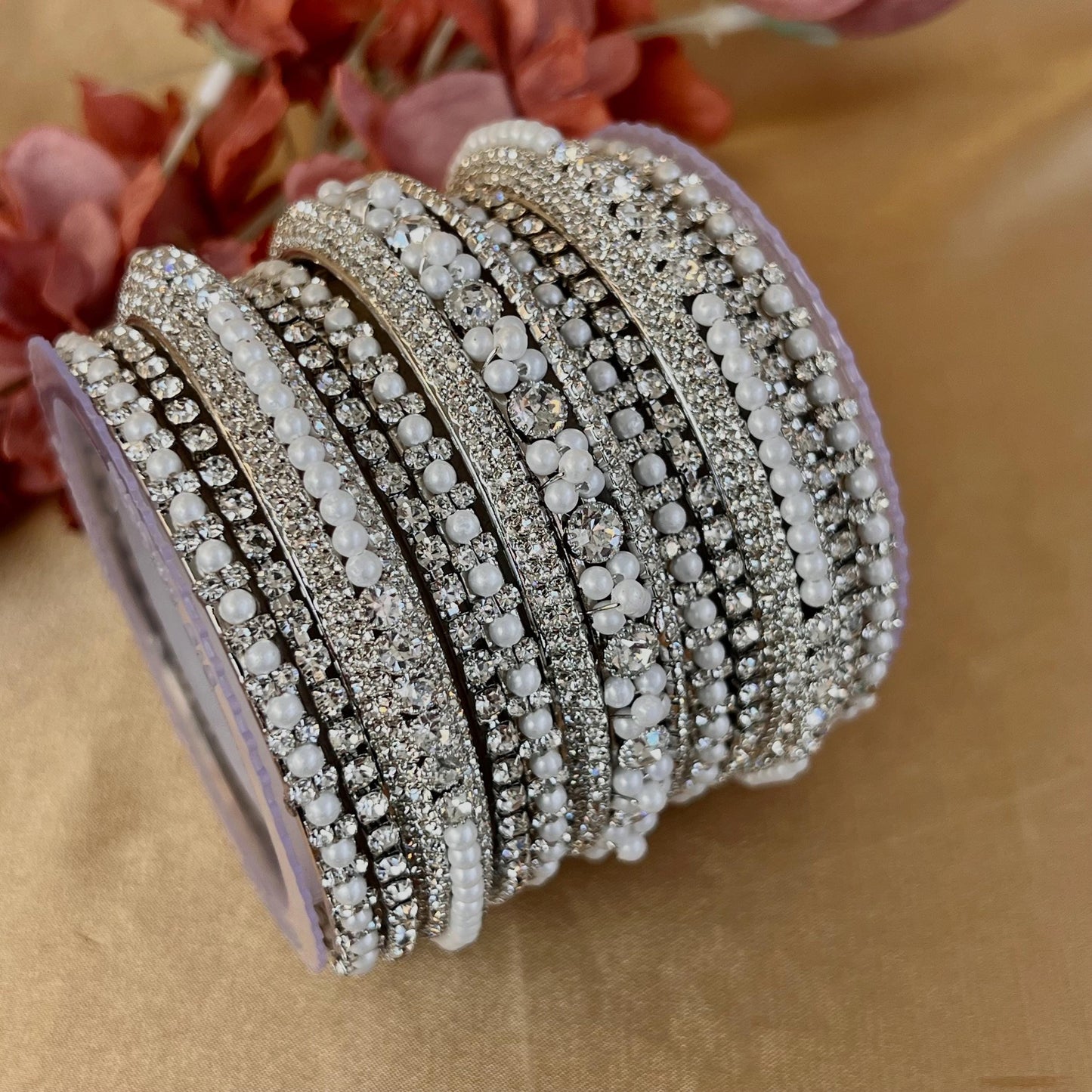 Silver Pearly Small Bangle Set One Hand - 2.8/Silver Bangle Set/Silver Bangles/Pearly Bangles/Indian Bangles/ Pakistani/Silver Jewellery