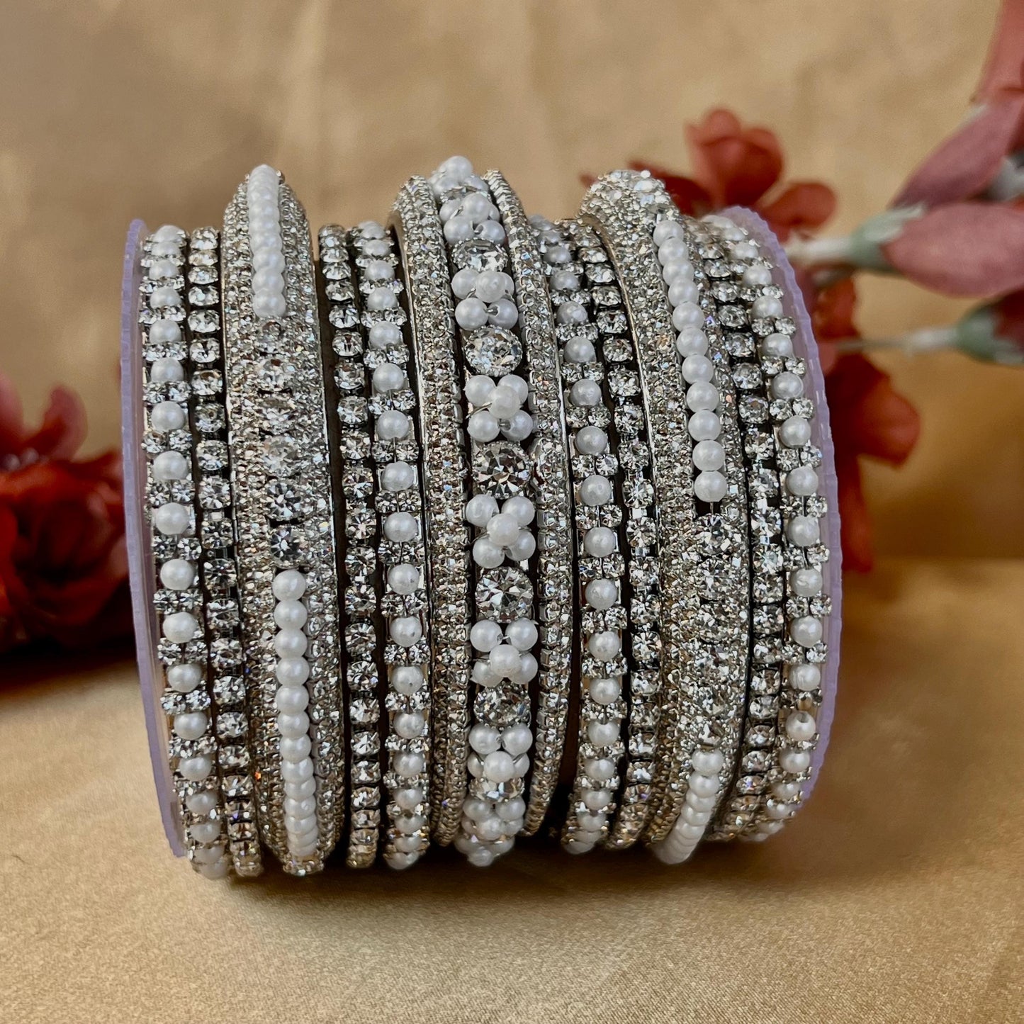 Silver Pearly Small Bangle Set One Hand - 2.8/Silver Bangle Set/Silver Bangles/Pearly Bangles/Indian Bangles/ Pakistani/Silver Jewellery