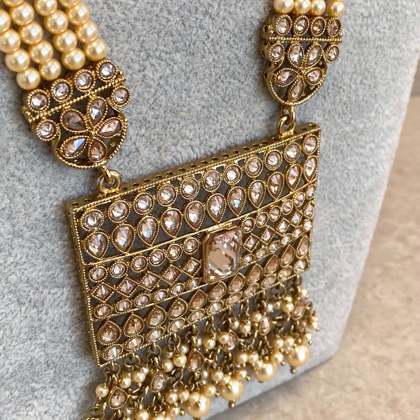 CLEARANCE Champagne Pearl Golden Long Mala/ Haar/ Long Necklace/ Unique Style/ Indian/ Pakistani/Fashion Jewellery/ Gift for Women