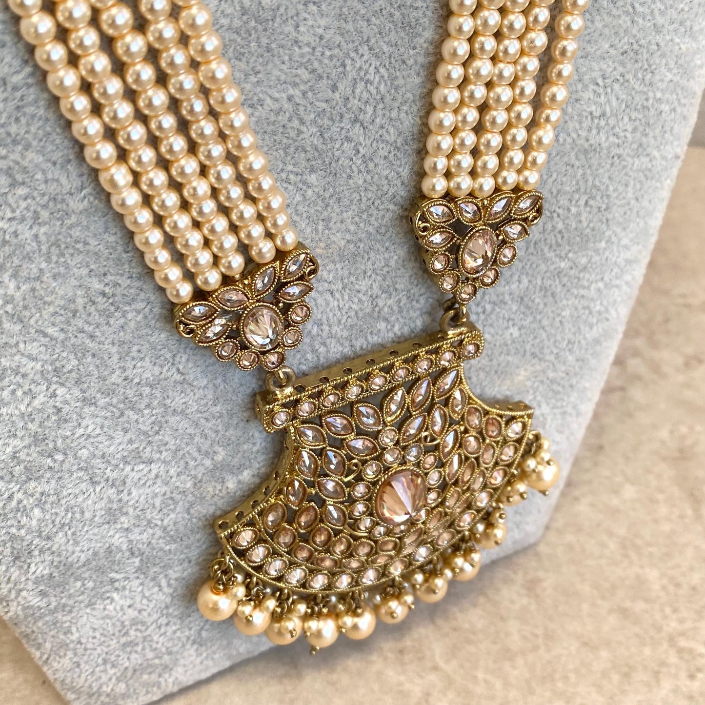 CLEARANCE Champagne Pearl Golden Long Mala/ Haar/ Long Necklace/ Unique Style/ Indian/ Pakistani/Fashion Jewellery/ Gift for Women