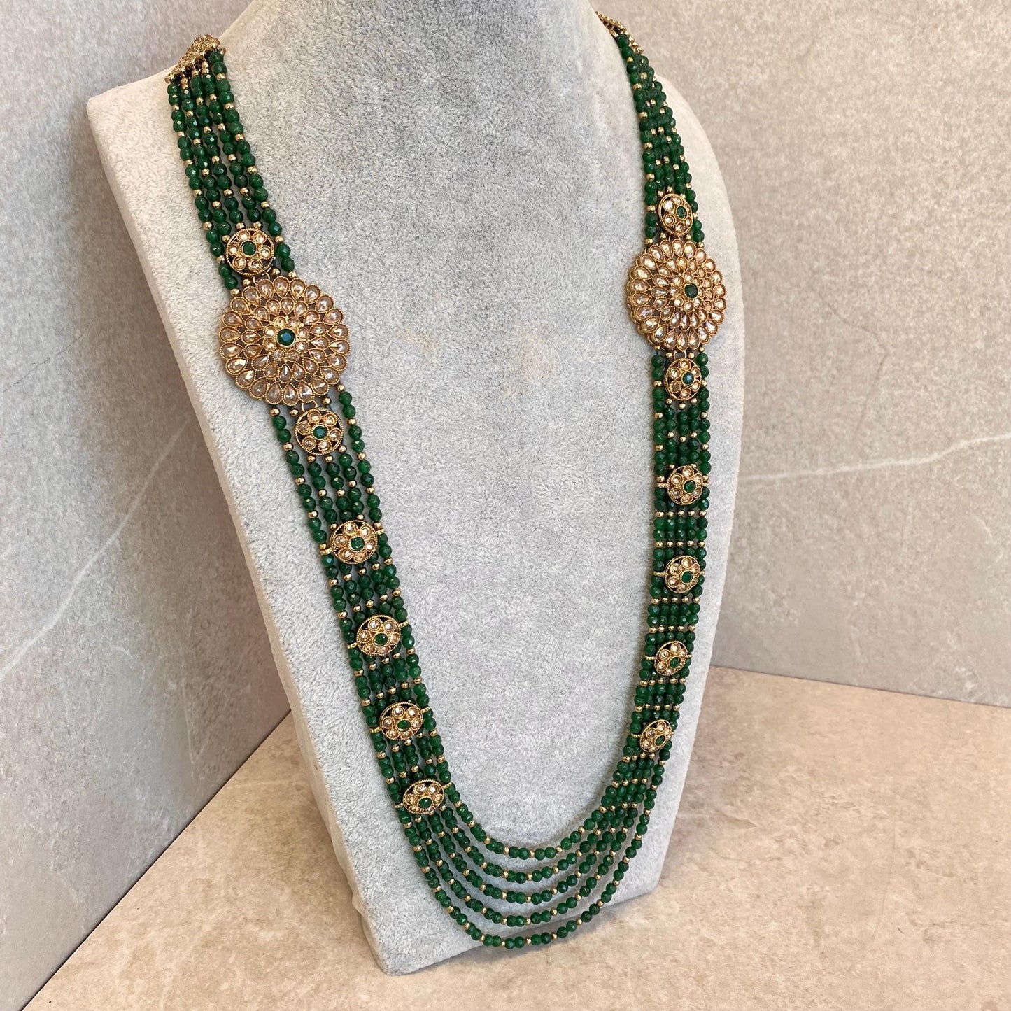CLEARANCE Green Champagne Pearl Golden Long Mala Haar Long Necklace Unique Style Indian Pakistani/Fashion Jewellery Gift for Women
