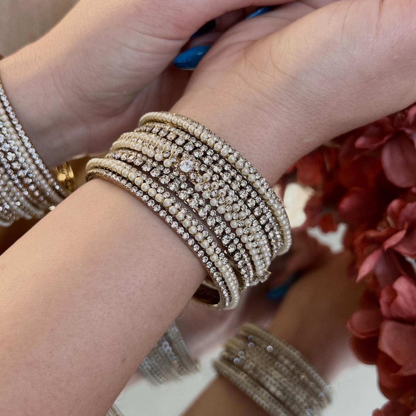 Clear Pearl Small Bangle Set Both Arms - 2.6/Indian/Clear Bangle Set/Pearly Bangles/Pakistani/Bangles/ Fashion Bracelet