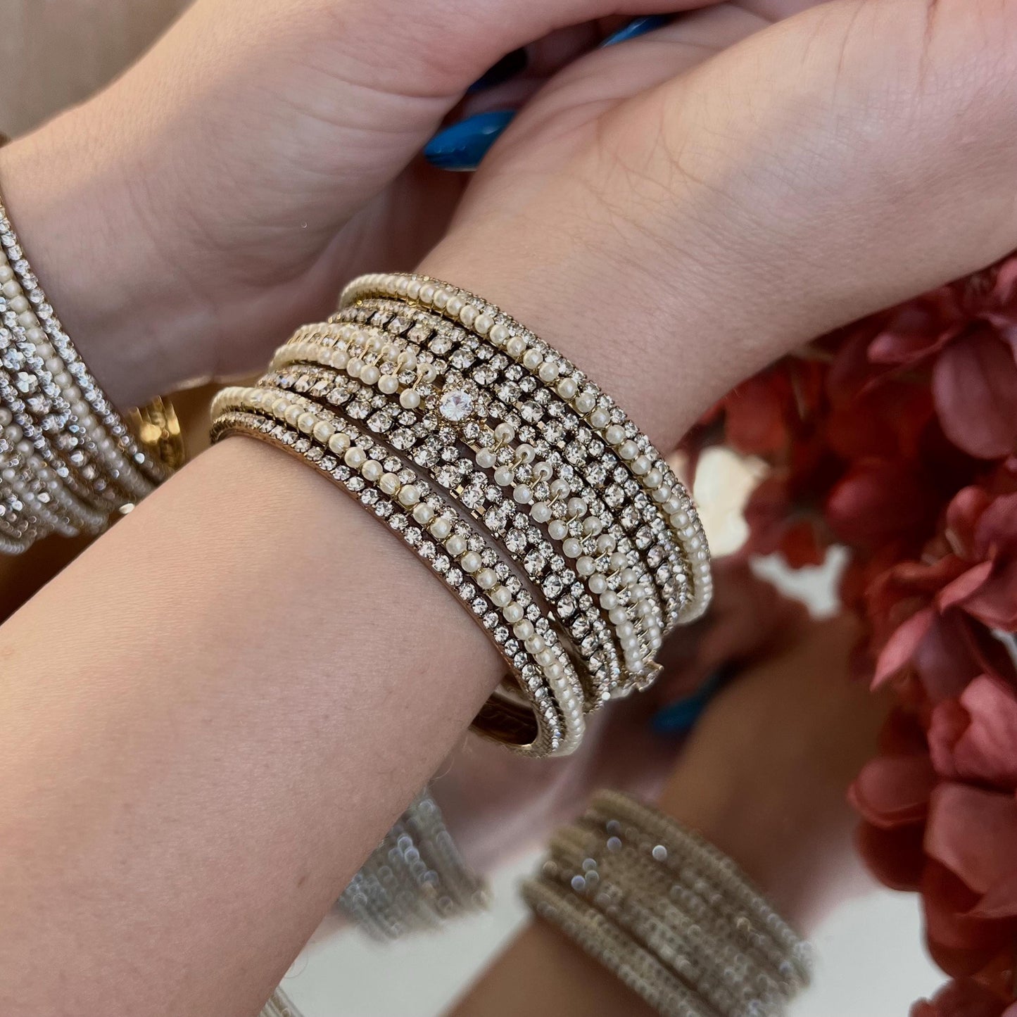 Clear Pearl Small Bangle Set Both Arms - 2.6/Indian/Clear Bangle Set/Pearly Bangles/Pakistani/Bangles/ Fashion Bracelet