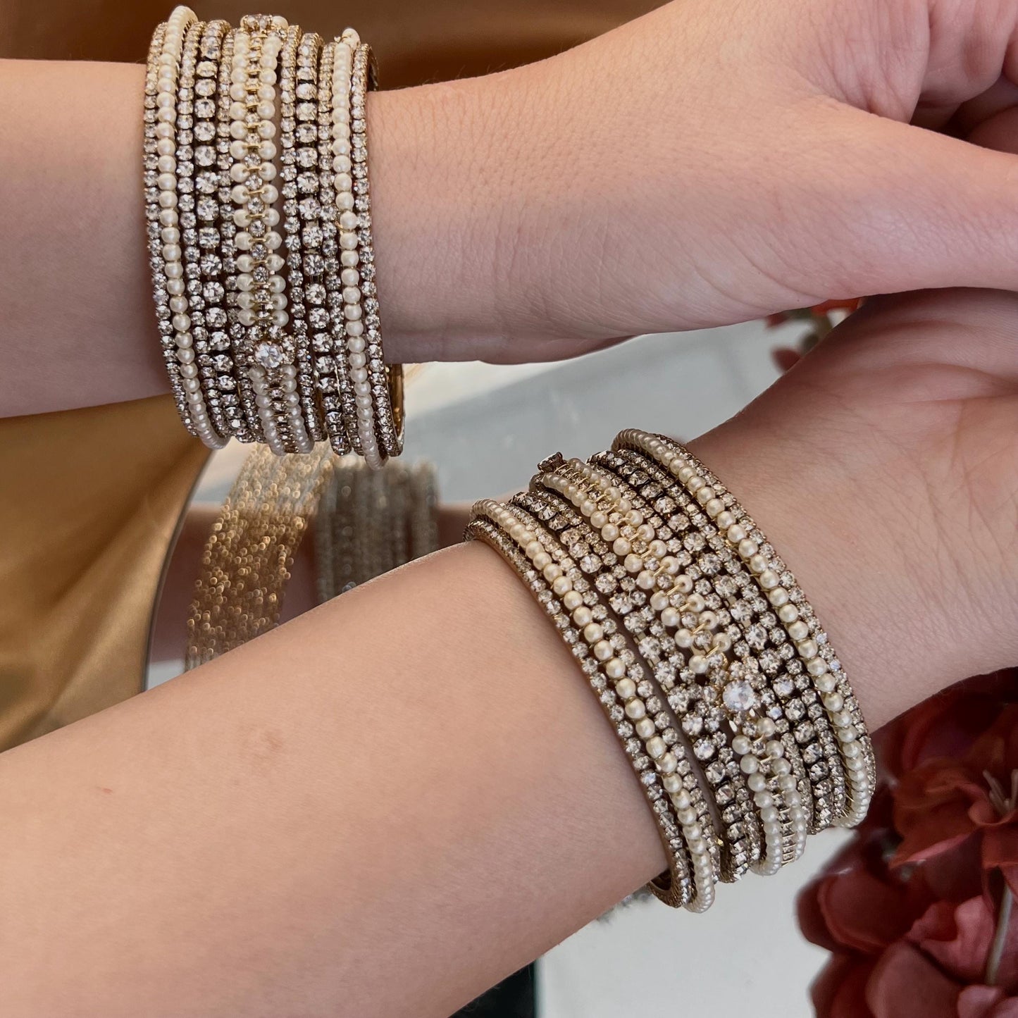 Clear Pearl Small Bangle Set Both Arms - 2.6/Indian/Clear Bangle Set/Pearly Bangles/Pakistani/Bangles/ Fashion Bracelet