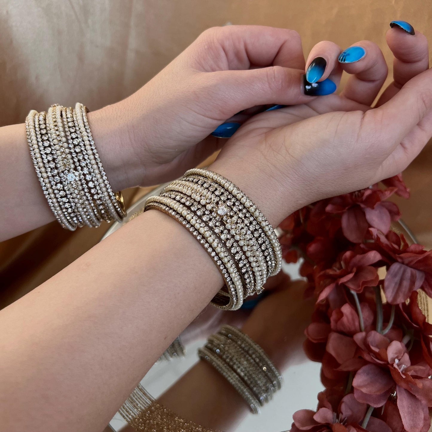 Clear Pearl Small Bangle Set Both Arms - 2.6/Indian/Clear Bangle Set/Pearly Bangles/Pakistani/Bangles/ Fashion Bracelet