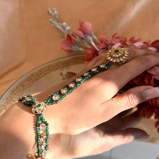 Green Pearl Hand Harness/ Fashion Jewellery/ Gift for Women/Indian/Pakistani style /Haathphool/Hand Accessory