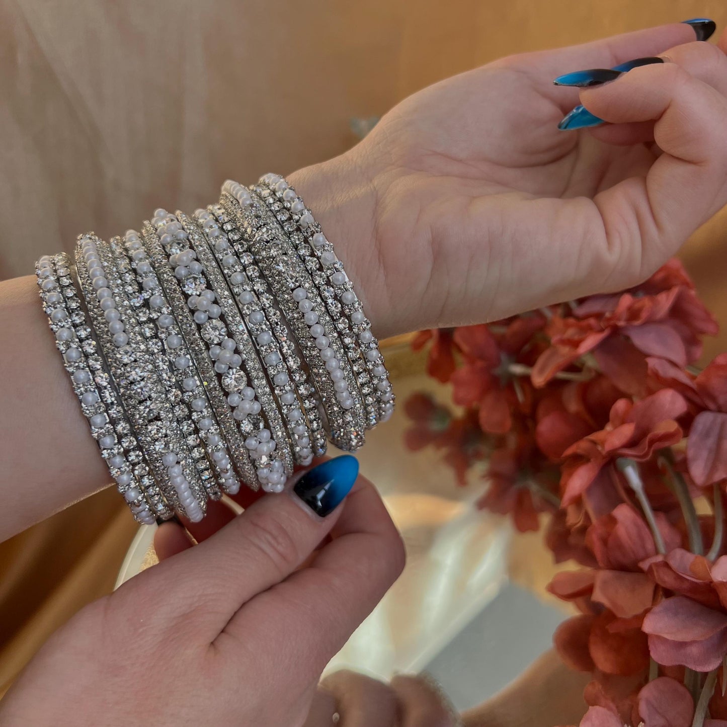 Silver Pearly Small Bangle Set One Hand - 2.8/Silver Bangle Set/Silver Bangles/Pearly Bangles/Indian Bangles/ Pakistani/Silver Jewellery