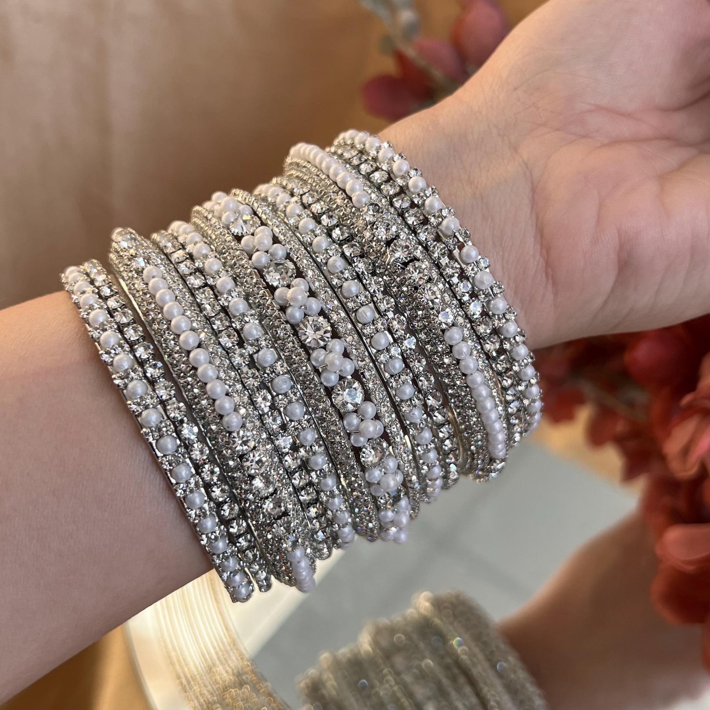 Silver Pearly Small Bangle Set One Hand - 2.8/Silver Bangle Set/Silver Bangles/Pearly Bangles/Indian Bangles/ Pakistani/Silver Jewellery