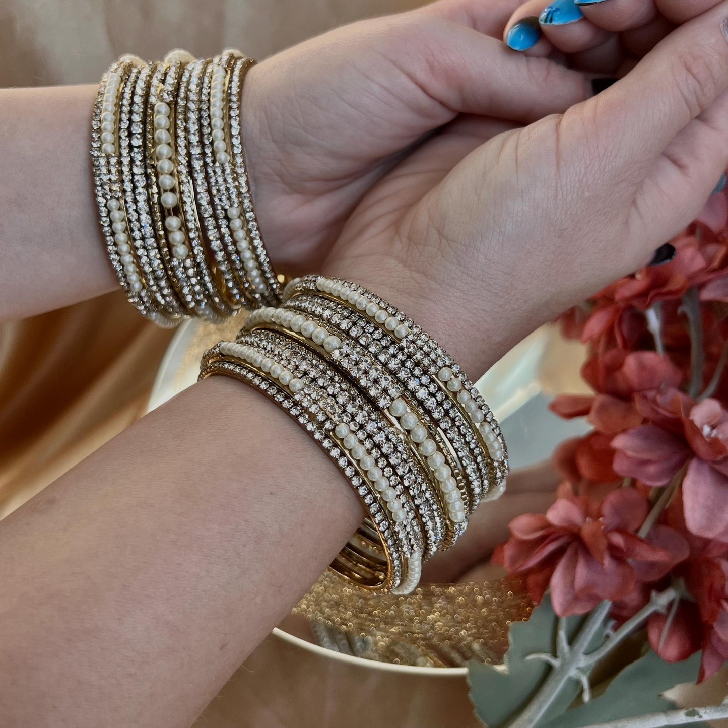 Small Cream Pearly Indian Bangle Set - Both ArmsIndian/ Pakistani/Jewelley/ Fashion Bracelet