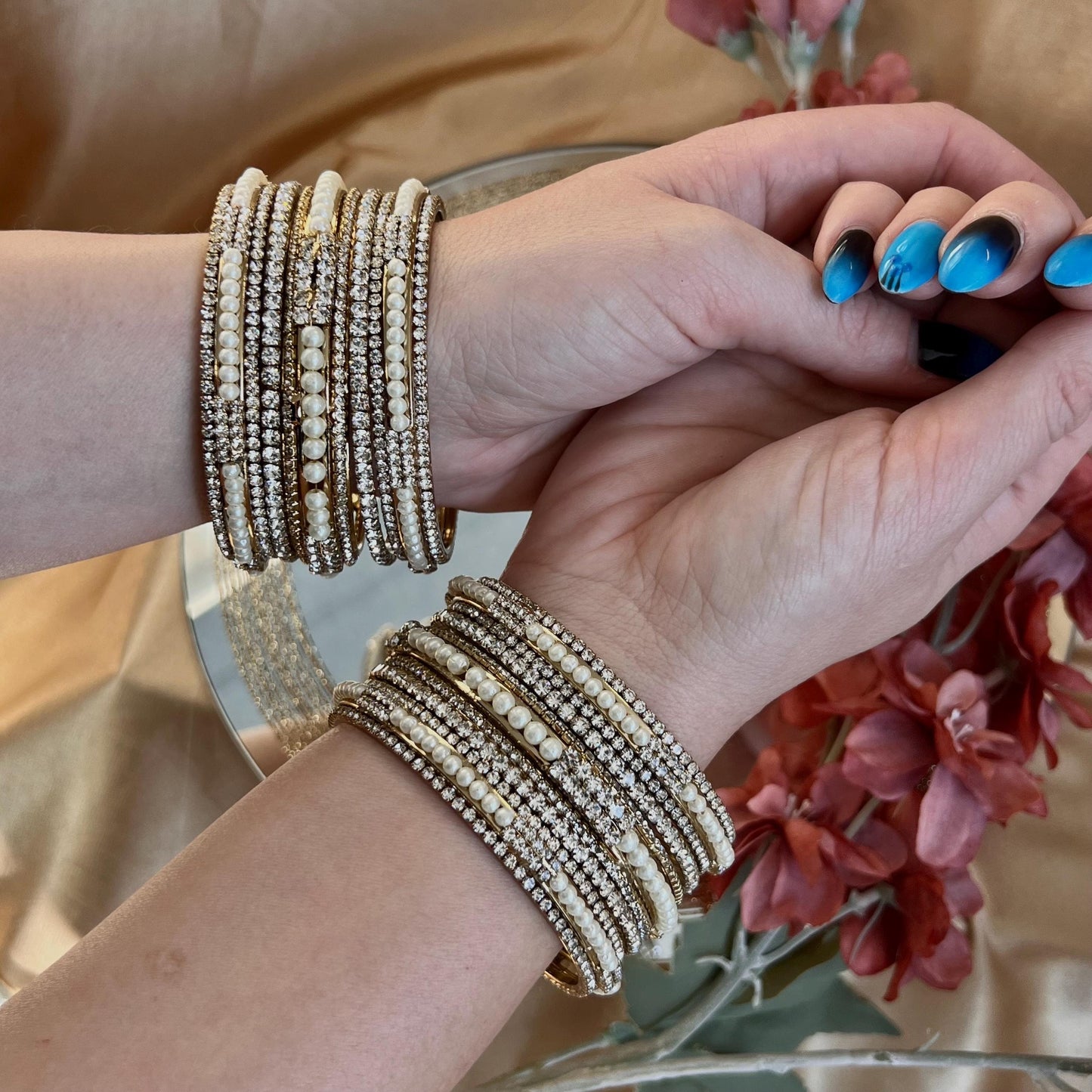 Small Cream Pearly Indian Bangle Set - Both ArmsIndian/ Pakistani/Jewelley/ Fashion Bracelet