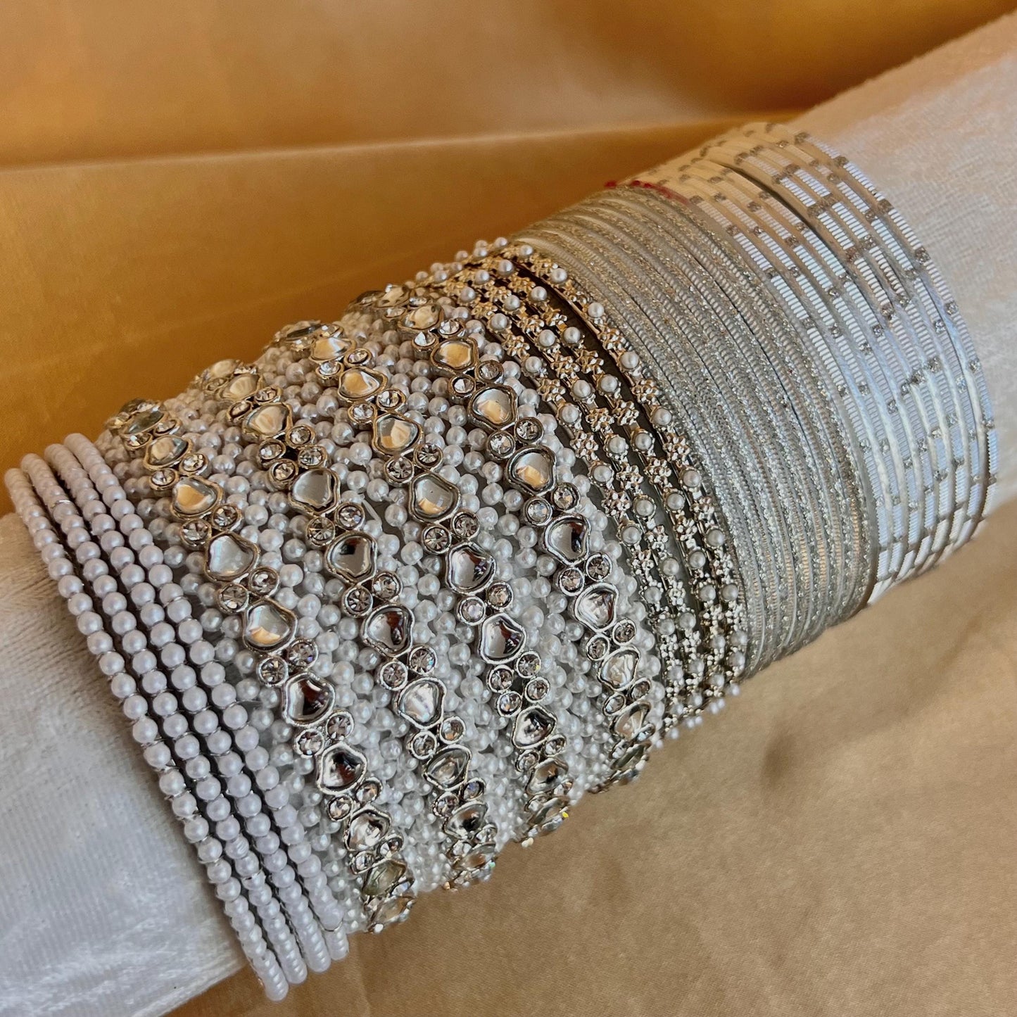 Bangle Roll Build Your Bangle Set - Silver Faux Kundan Pearl Collection/Indian/ Pakistani/Jewelley/ Fashion Bracelet/Bangle roll