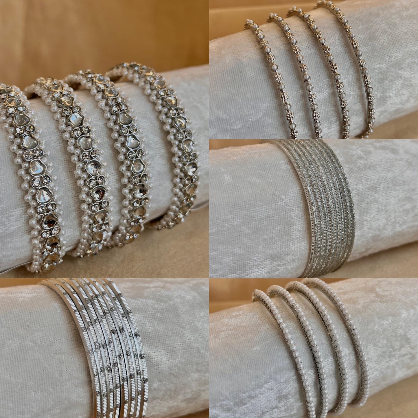 Bangle Roll Build Your Bangle Set - Silver Faux Kundan Pearl Collection/Indian/ Pakistani/Jewelley/ Fashion Bracelet/Bangle roll