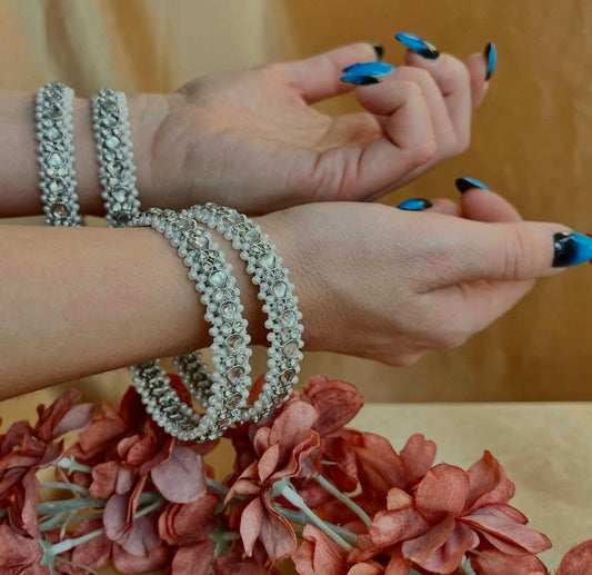 Set of 4 Silver Mirror Bangles/Indian Bangles/Mirror Bangles/Silver Bangles/ Pakistani/Jewellery/ Fashion Bracelet