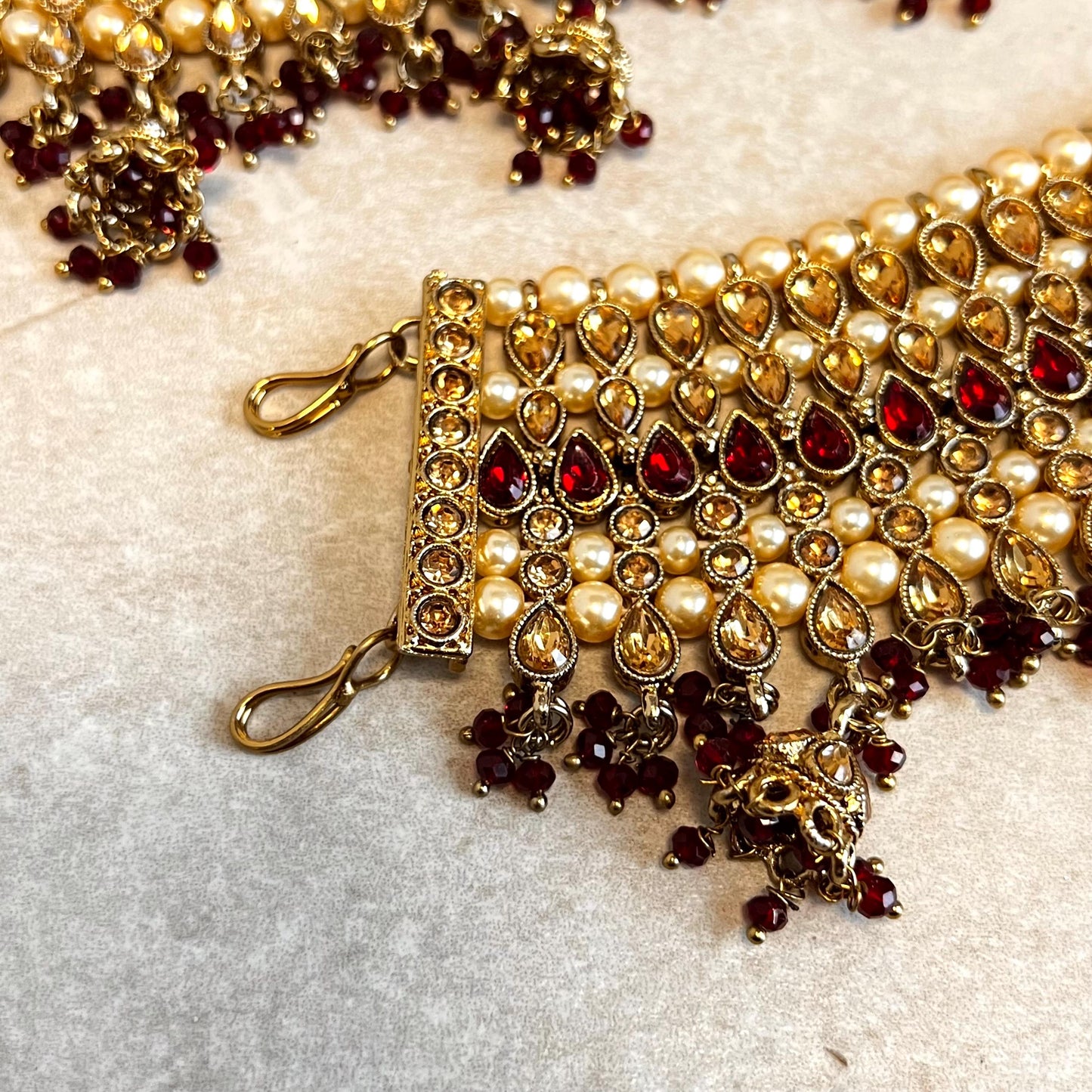 Extra Large Luxury Anklets - Maroon and Golden Rhinestone/ Bell Detail/Indian/ Pakistani Style Jhanjra/ Foot Accessory/ Bridal