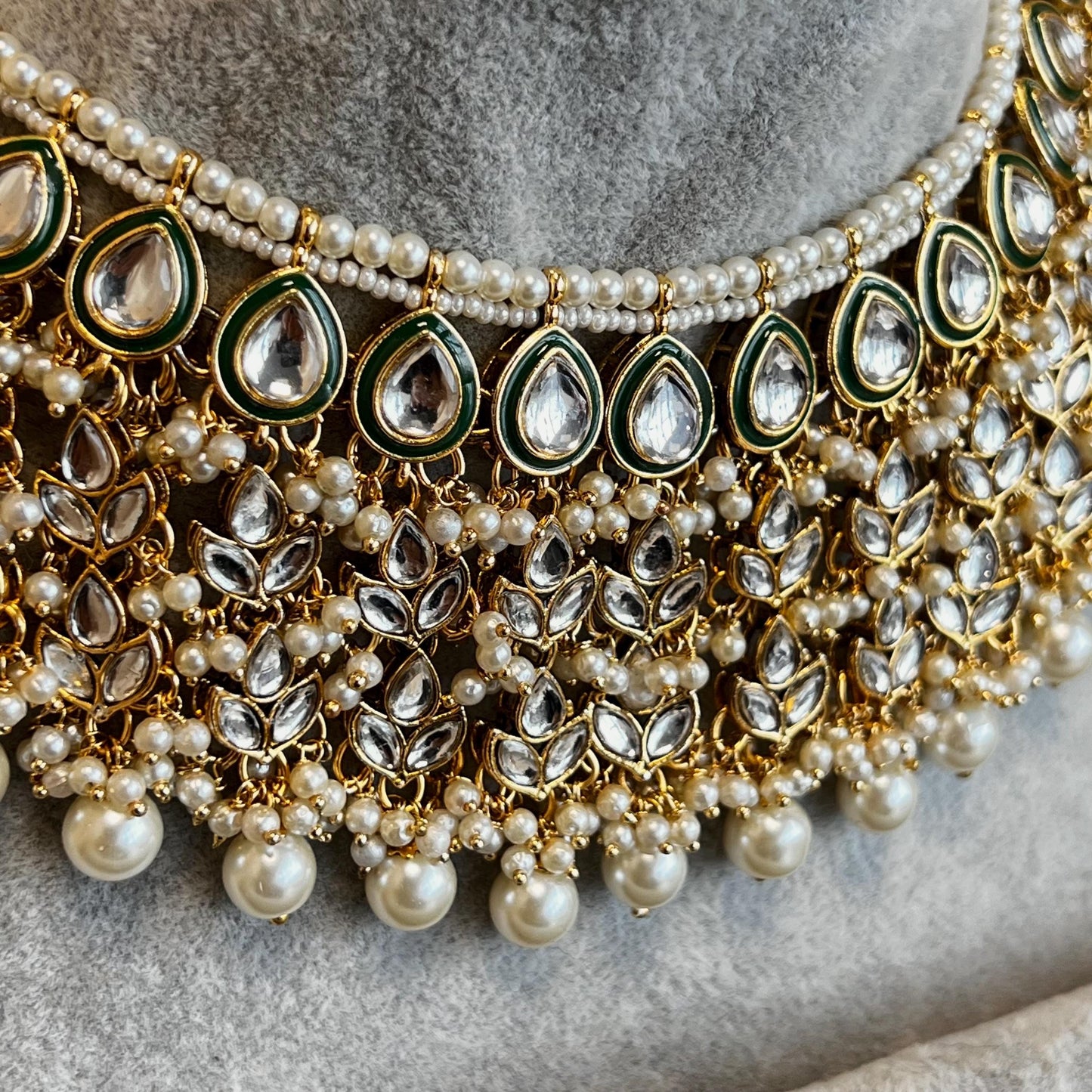 Green Large Faux Kundan Necklace Set Earring Tikka High Quality Bright Gold Emerald Green Indian Pakistani Bollywood Fashion Jewellery Gift