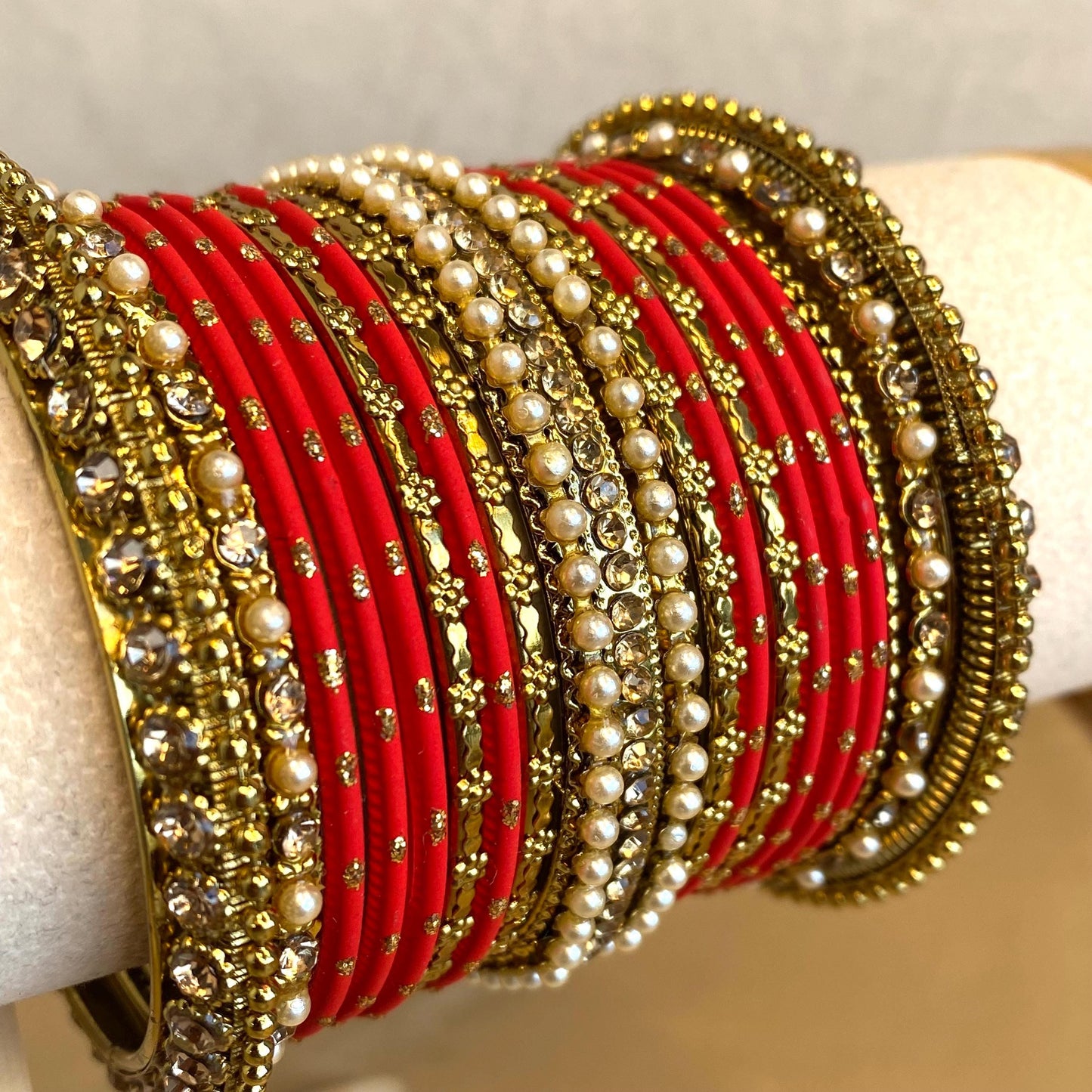 One Arm Red Pearl Golden Bangles/Indian/ Pakistani/Jewelley/ Fashion Bracelet/ 2.4 Small Size