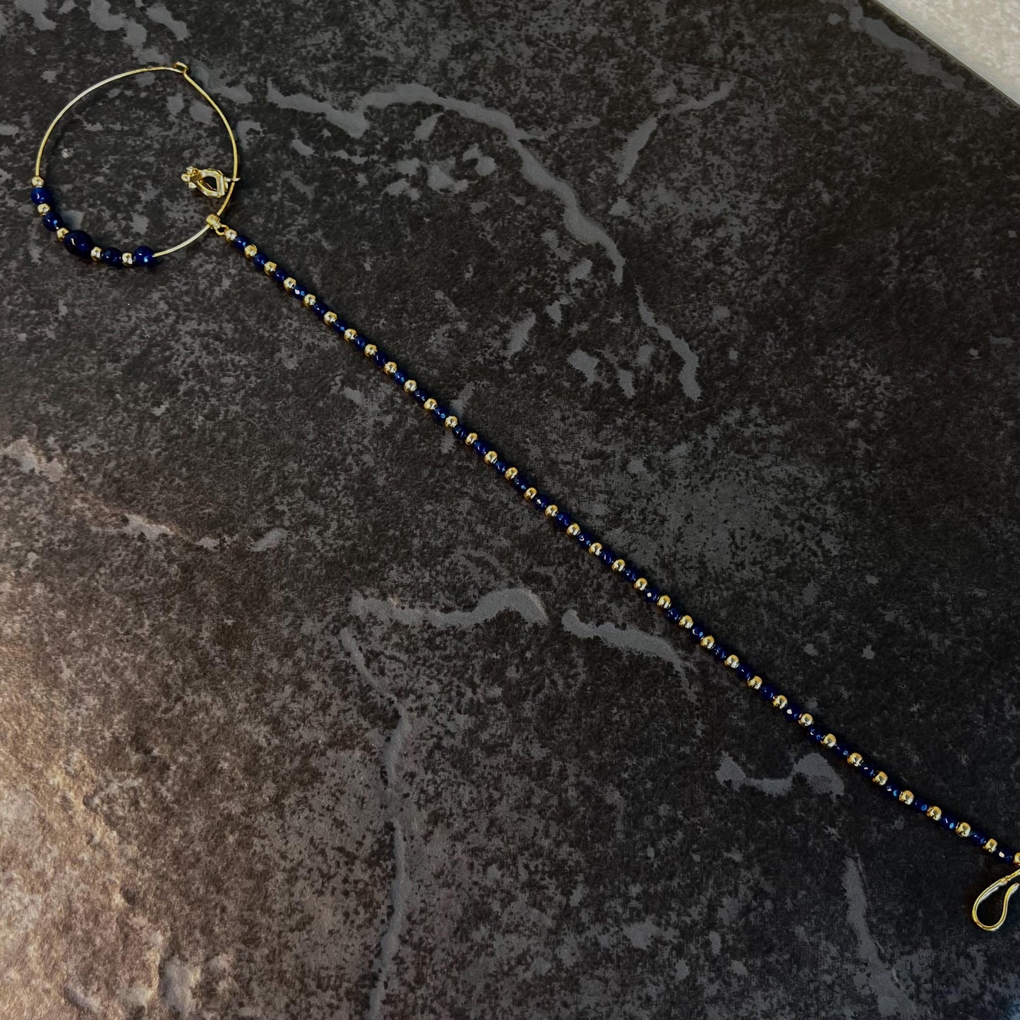 Navy & Gold Medium Indian Clip on Nose Ring - Slightly Imperfect - Clip On Added For Non-Piericing/Nath /Indian Nose Jeweller