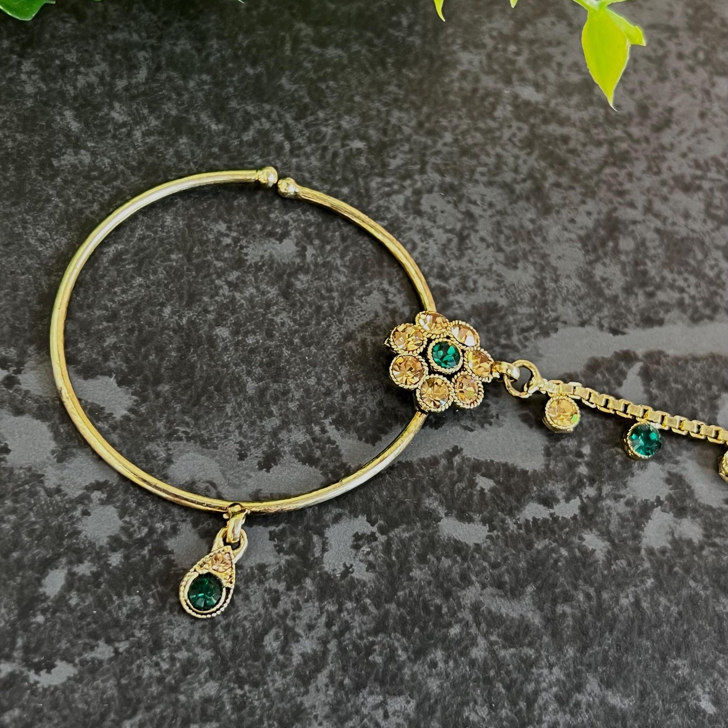 Green & Golden Antique Gold Indian Slide Type Nose Ring - Left Side Only/ Fashion Jewellery/ Gift for Women/Indian/Pakistani style/Nath