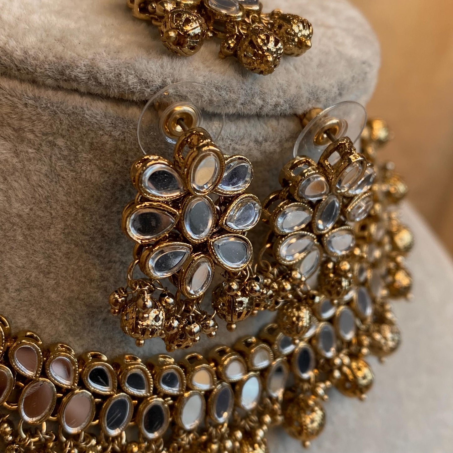 Gold Ball Mirrored Necklace Set Earring Tikka Indian Pakistani Fashion Jewellery Gift for Women Hand Made High Quality Wedding set