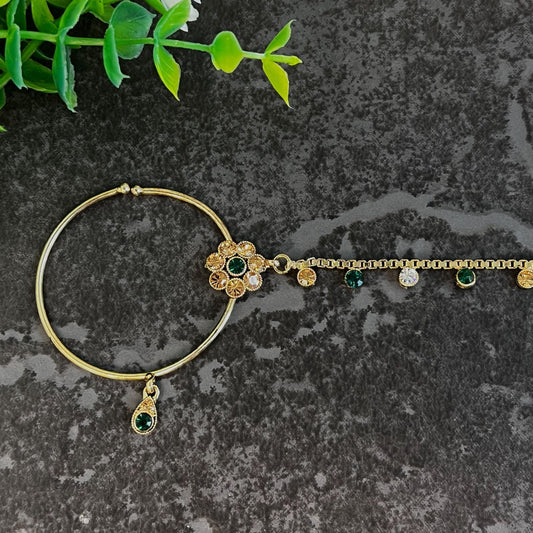 Green & Golden Antique Gold Indian Slide Type Nose Ring - Left Side Only/ Fashion Jewellery/ Gift for Women/Indian/Pakistani style/Nath