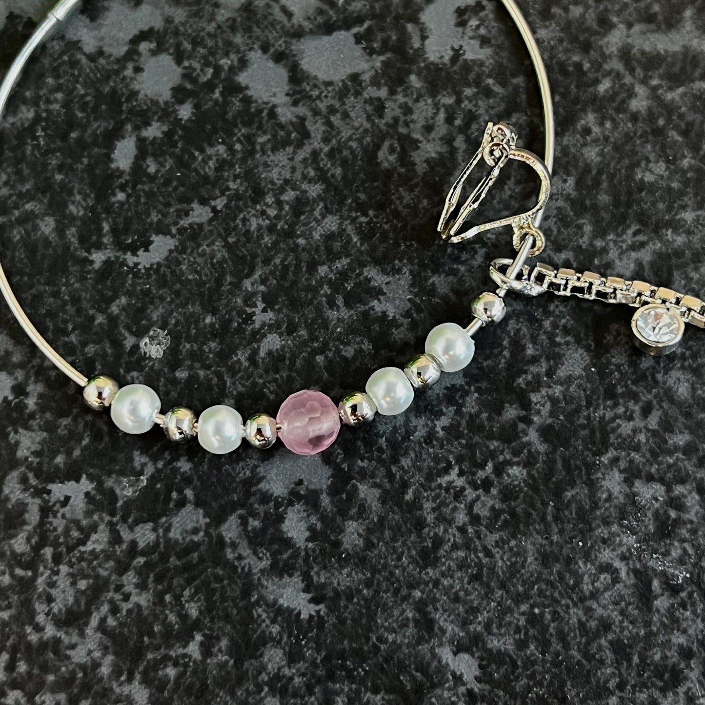 Large Silver & Pink Clip On Nose Ring - Left side only/Fashion Jewellery/ Gift for Women/Indian/Pakistani style/Nath /Bridal Nose Rings