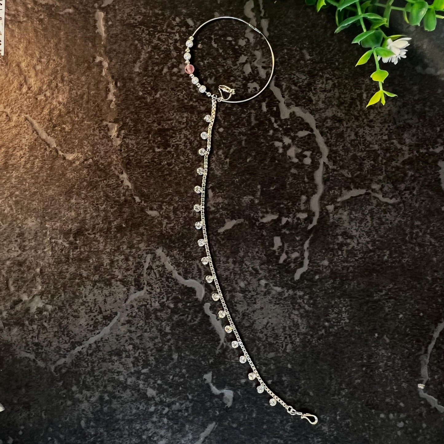 Large Silver & Pink Clip On Nose Ring - Left side only/Fashion Jewellery/ Gift for Women/Indian/Pakistani style/Nath /Bridal Nose Rings