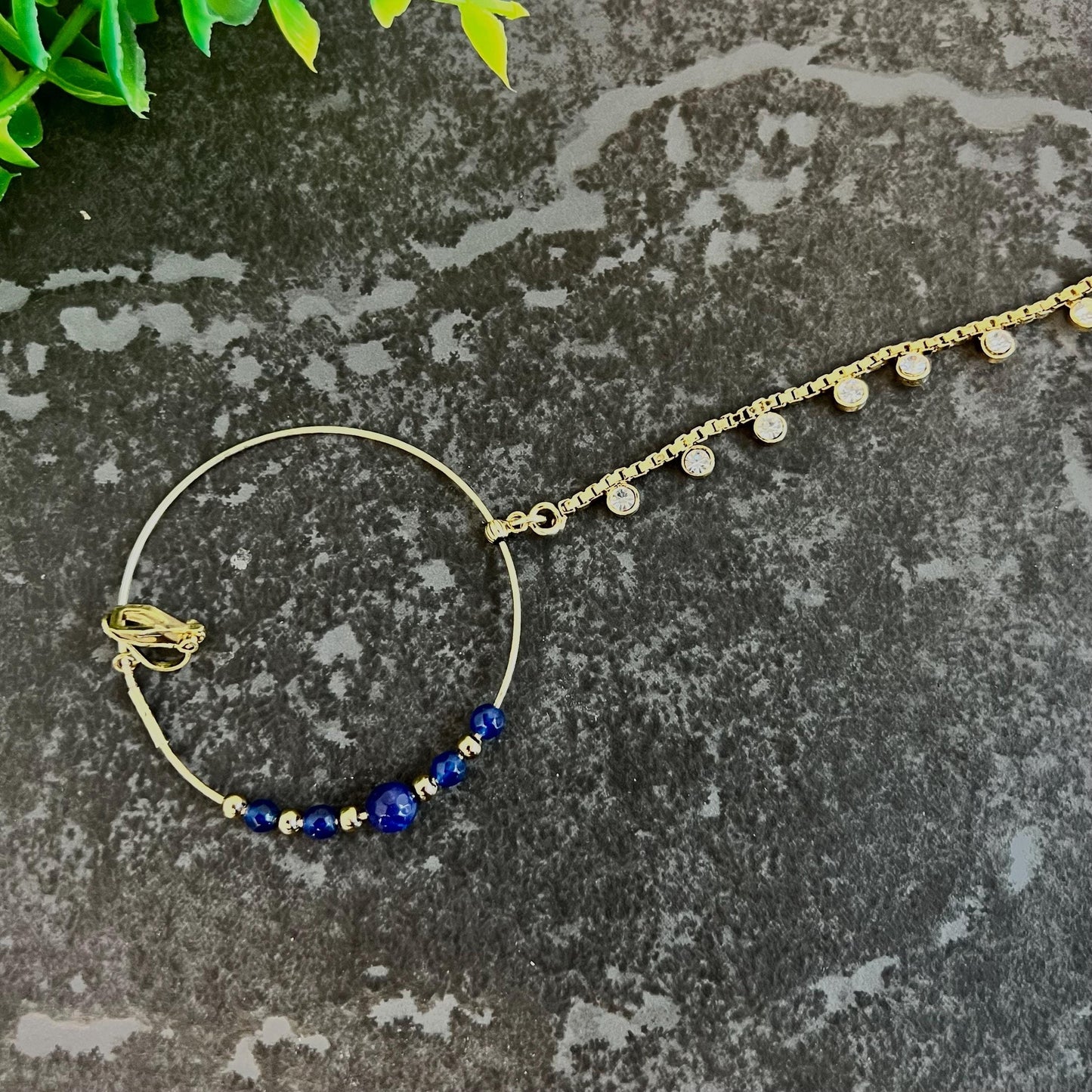 Navy & Gold Medium Indian Piereced Nose Ring - Slightly Imperfect - Clip On Added For Non-Piericing/Nath /Indian Nose Jeweller