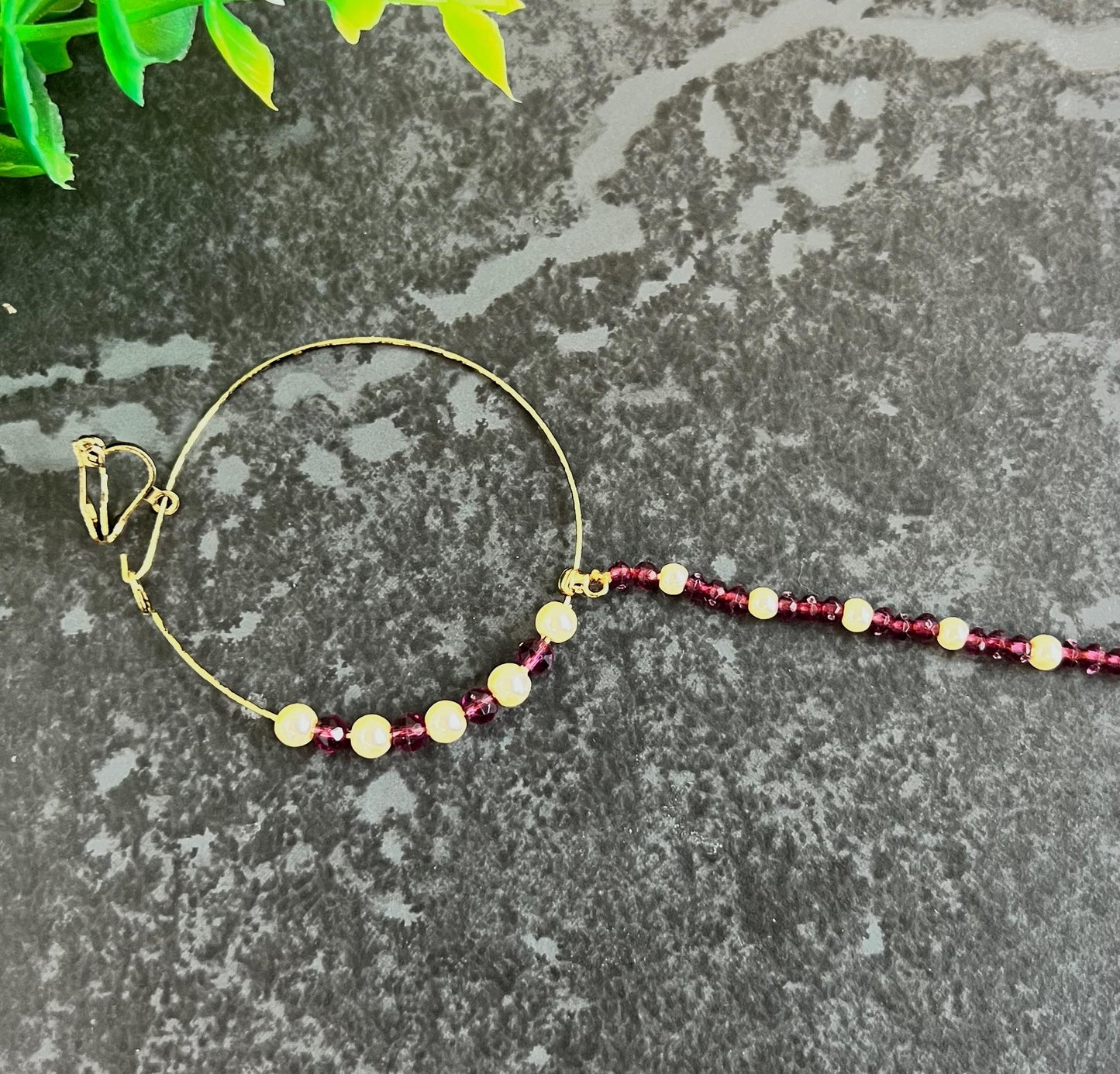 Clip On Medium Indian Purple & Anqitue Gold Nose Ring/ Purple Nose Ring/ Left Side Nose Rings/ Jewellery/ Indian/Pakistani style/Nath