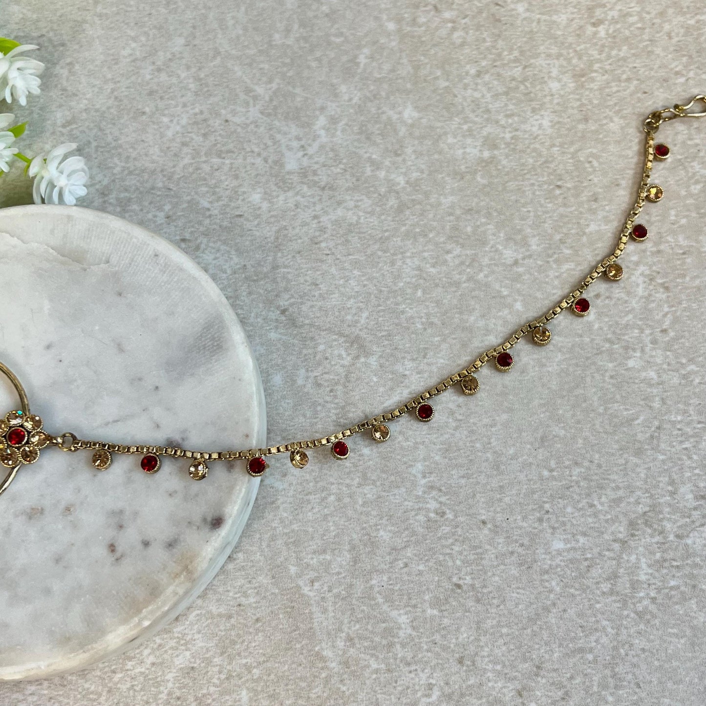 Medium Slide Type Maroon Left Side Nose Ring - Slightly Imperfect/ Indian Nose Rings/Pakistani style /Indian Nose Jewellery/ Nath