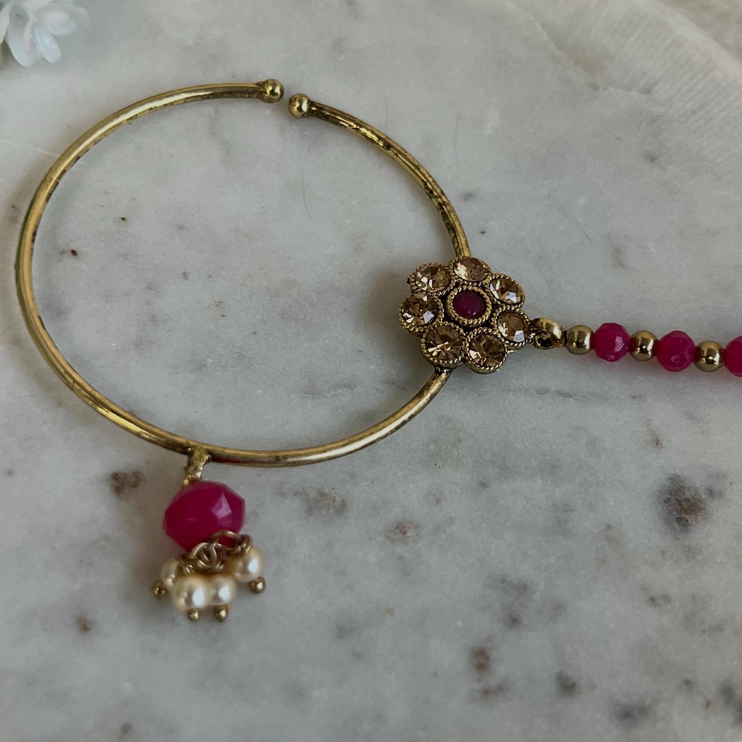 Medium Slide Type Hot Pink Left Side Nose Ring - Slightly Imperfect/Pink Nose Rings/Pakistani style /Indian Nose Jewellery/ Nath