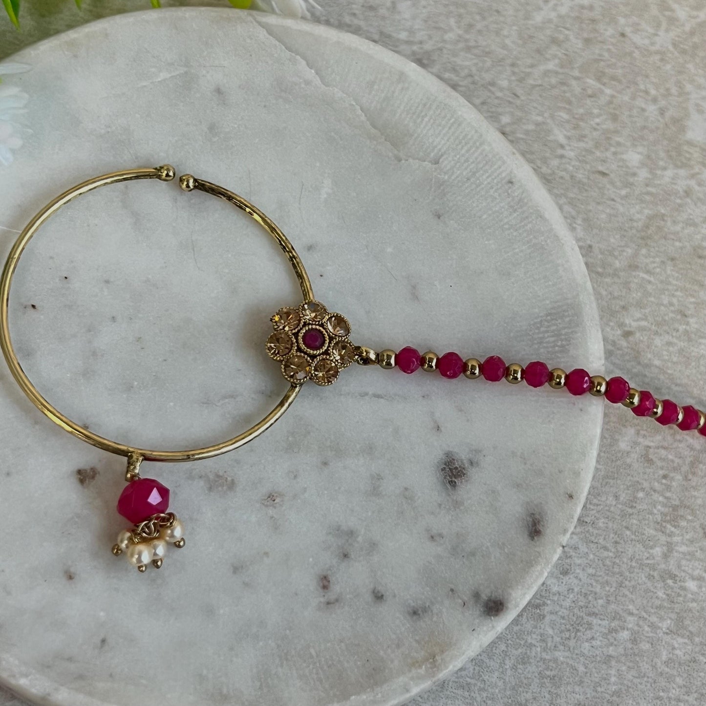 Medium Slide Type Hot Pink Left Side Nose Ring - Slightly Imperfect/Pink Nose Rings/Pakistani style /Indian Nose Jewellery/ Nath