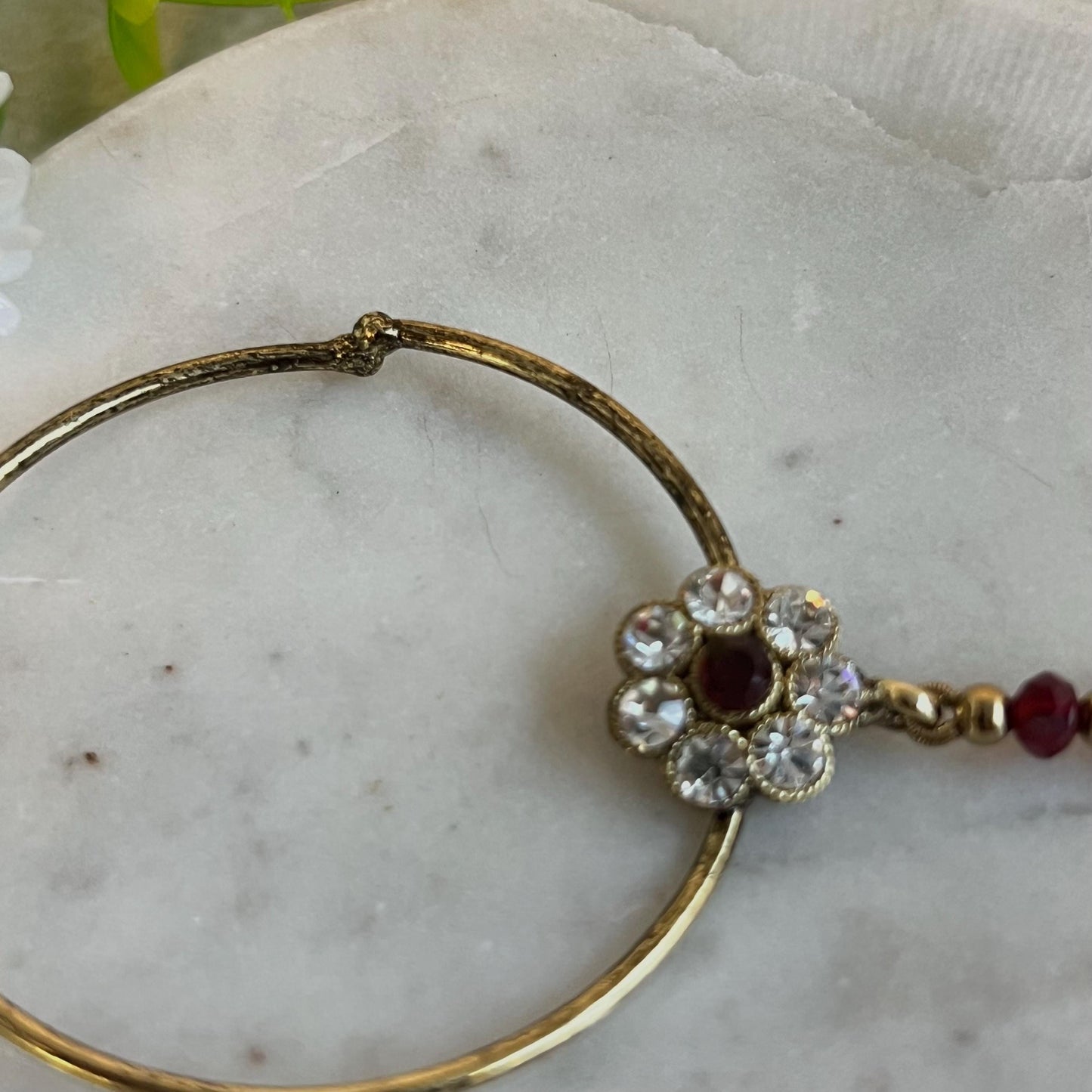 Medium Maroon & Clear Antique Gold Slide Type Nose Ring-  Left Side - Slightly Imperfect/ Nose rings for Women/Indian/Pakistani style