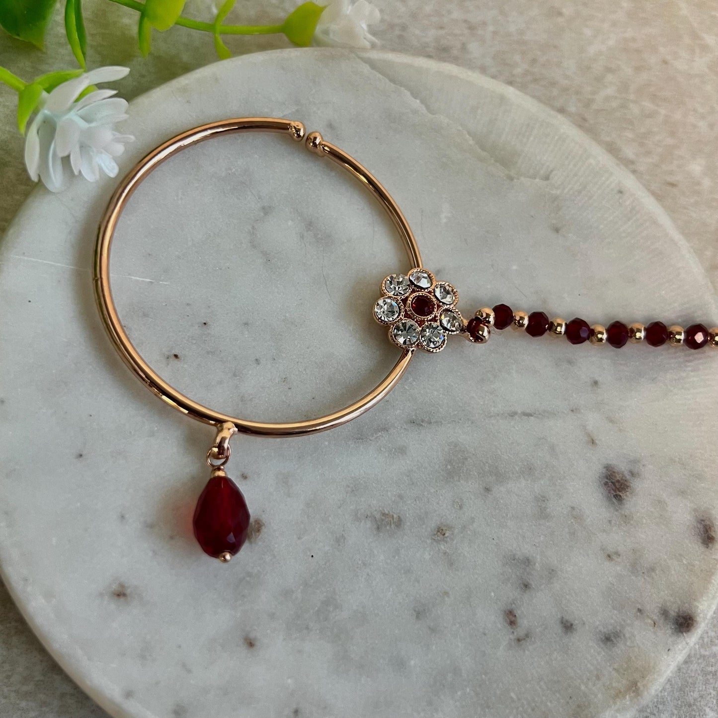 Medium Rose Gold & Maroon Clear Stone Slide Type Nose Ring/ Left Side/ Fashion Jewellery/ Gift for Women/Indian/Pakistani style/Nath