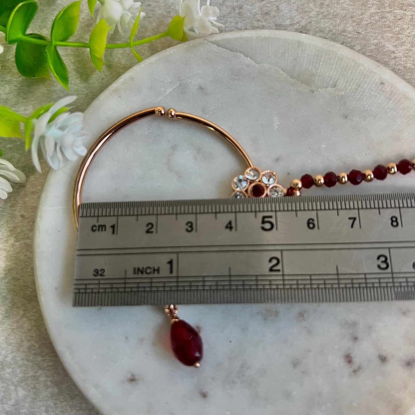 Medium Rose Gold & Maroon Clear Stone Slide Type Nose Ring/ Left Side/ Fashion Jewellery/ Gift for Women/Indian/Pakistani style/Nath