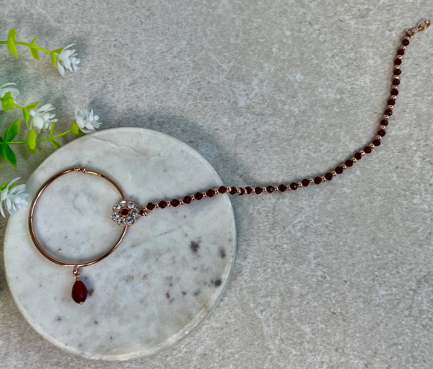 Medium Rose Gold & Maroon Clear Stone Slide Type Nose Ring/ Left Side/ Fashion Jewellery/ Gift for Women/Indian/Pakistani style/Nath