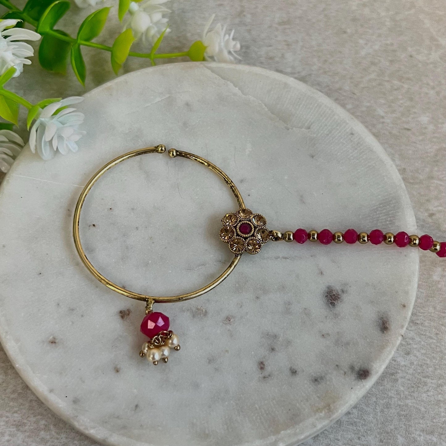 Medium Slide Type Hot Pink Left Side Nose Ring - Slightly Imperfect/Pink Nose Rings/Pakistani style /Indian Nose Jewellery/ Nath