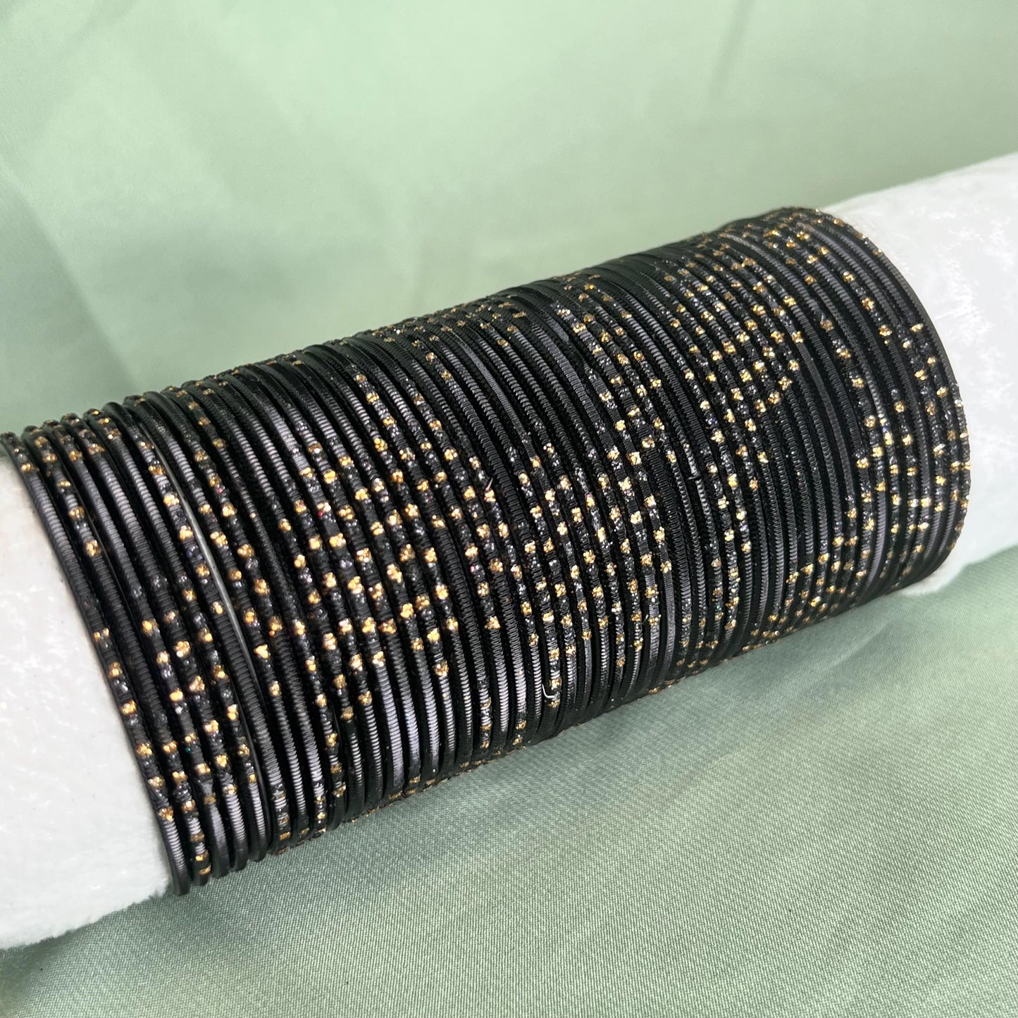 Set of 12 Black Gold Dot Bangles - 2.4/Coloured Bangle Block/ Indian/ Pakistani Bangles/ Bangles/Single Metal Bangles