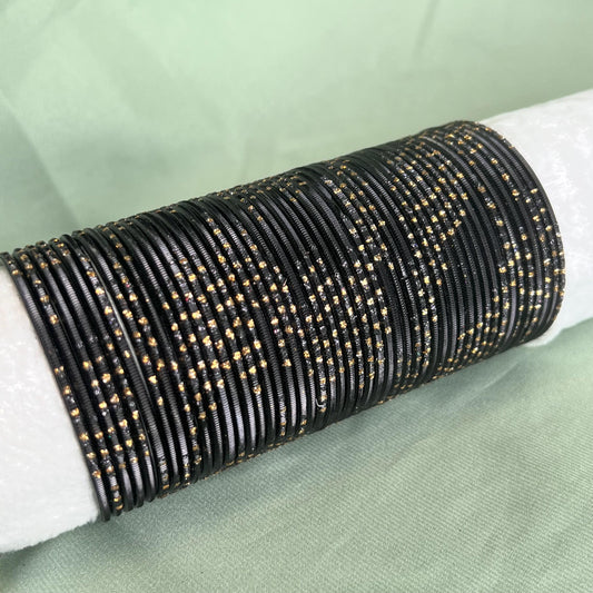 Set of 12 Black Gold Dot Bangles - 2.4/Coloured Bangle Block/ Indian/ Pakistani Bangles/ Bangles/Single Metal Bangles