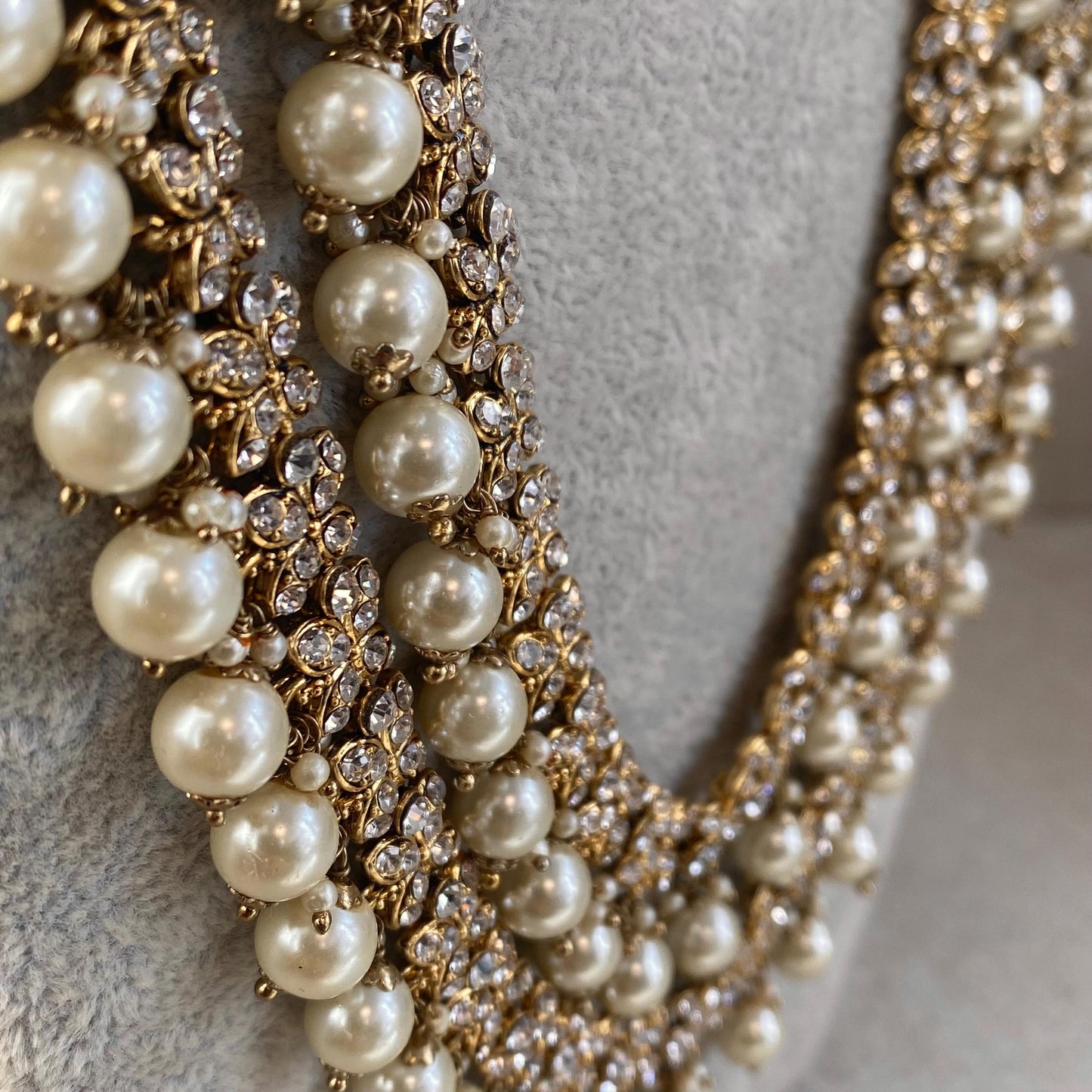 Antique Gold with Clear Rhinestone Long Necklace/ Haar/ Mala/ Earring/Wedding/Fashion/ Bride Wedding Guest Indian Pakistani Punjabi Jeweller
