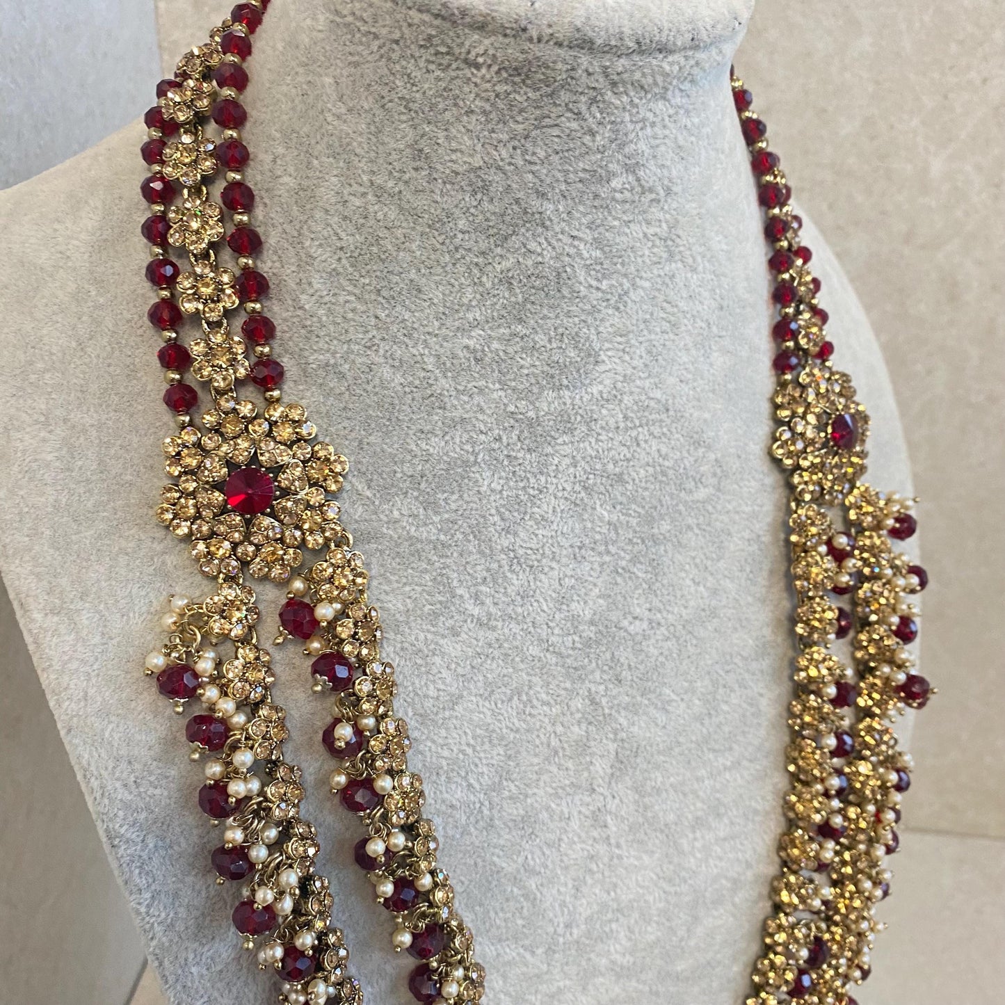 Bridal Maroon/Golden Long Mala/ Haar/ Long Necklace/ Unique Style/ Indian/ Pakistani/Fashion Jewellery/ Gift for Women