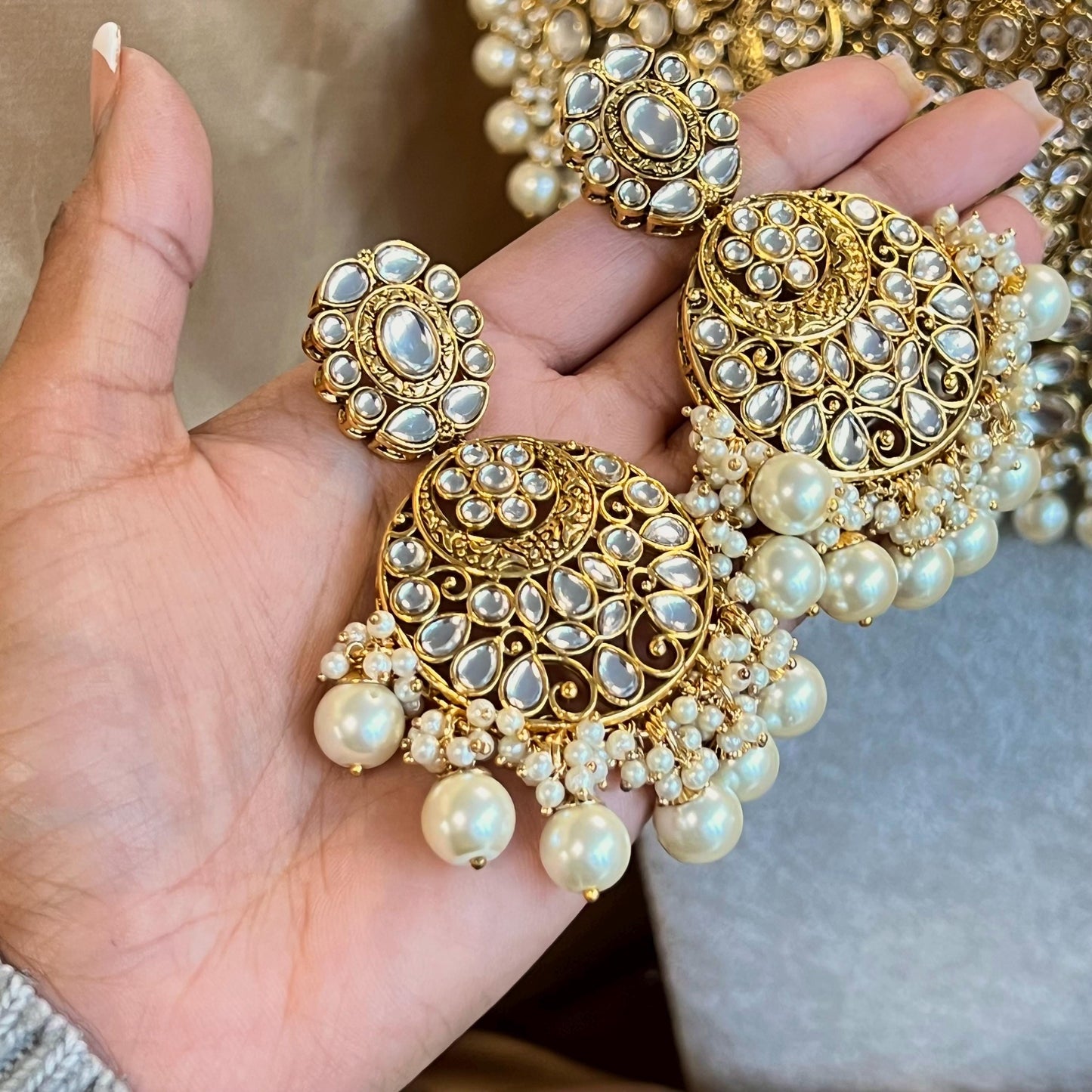 Large Beautiful Faux Kundan Heavy Bridal Choker Earring Tikka Indian Pakistani Bollywood Fashion Jewellery High Quality Clear Stone Pearl