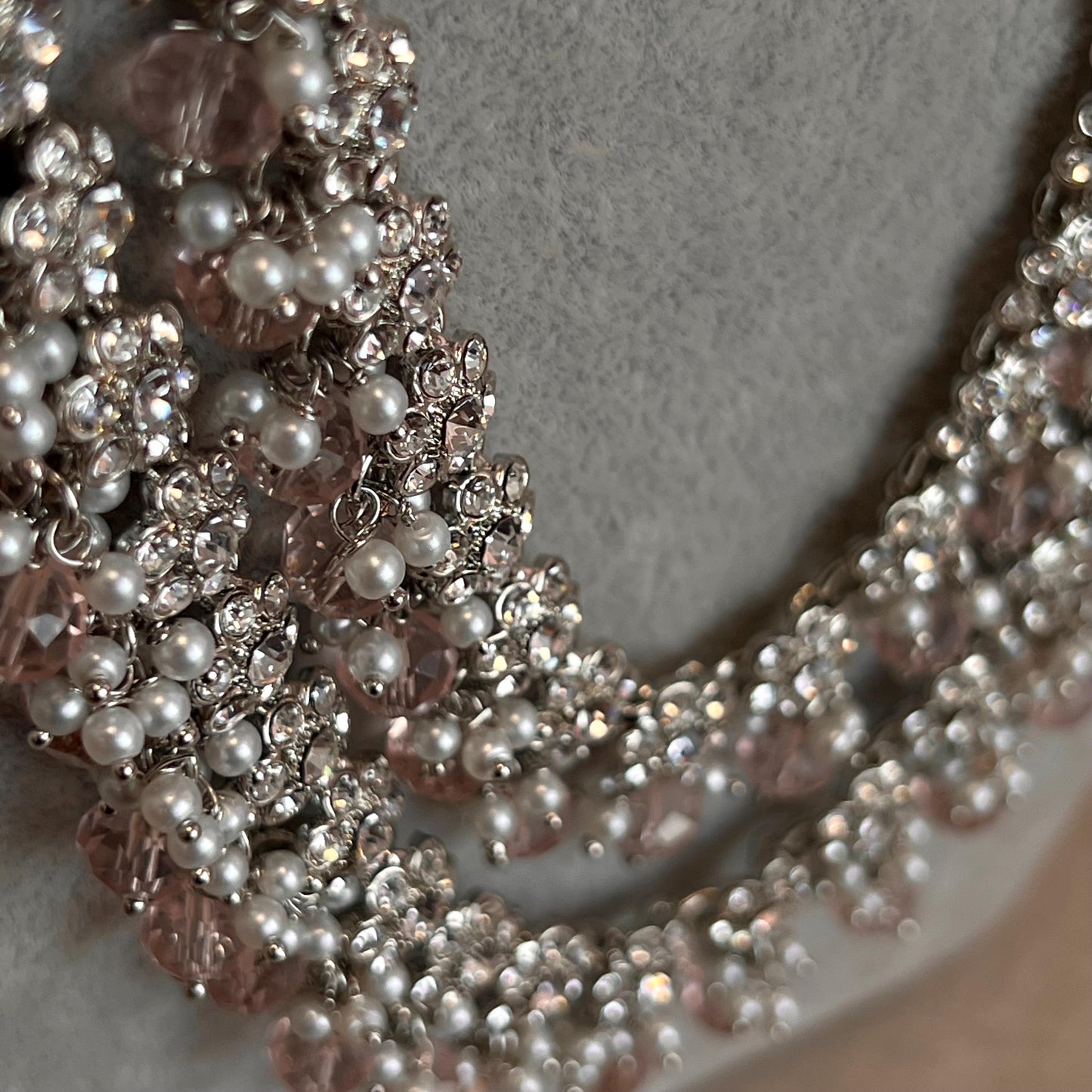 Pink Bead Silver Zircon Crystal/  Long Mala/ Haar/ Long Necklace/ Unique Style/ Indian/ Pakistani/Fashion Jewellery/ Gift for Women